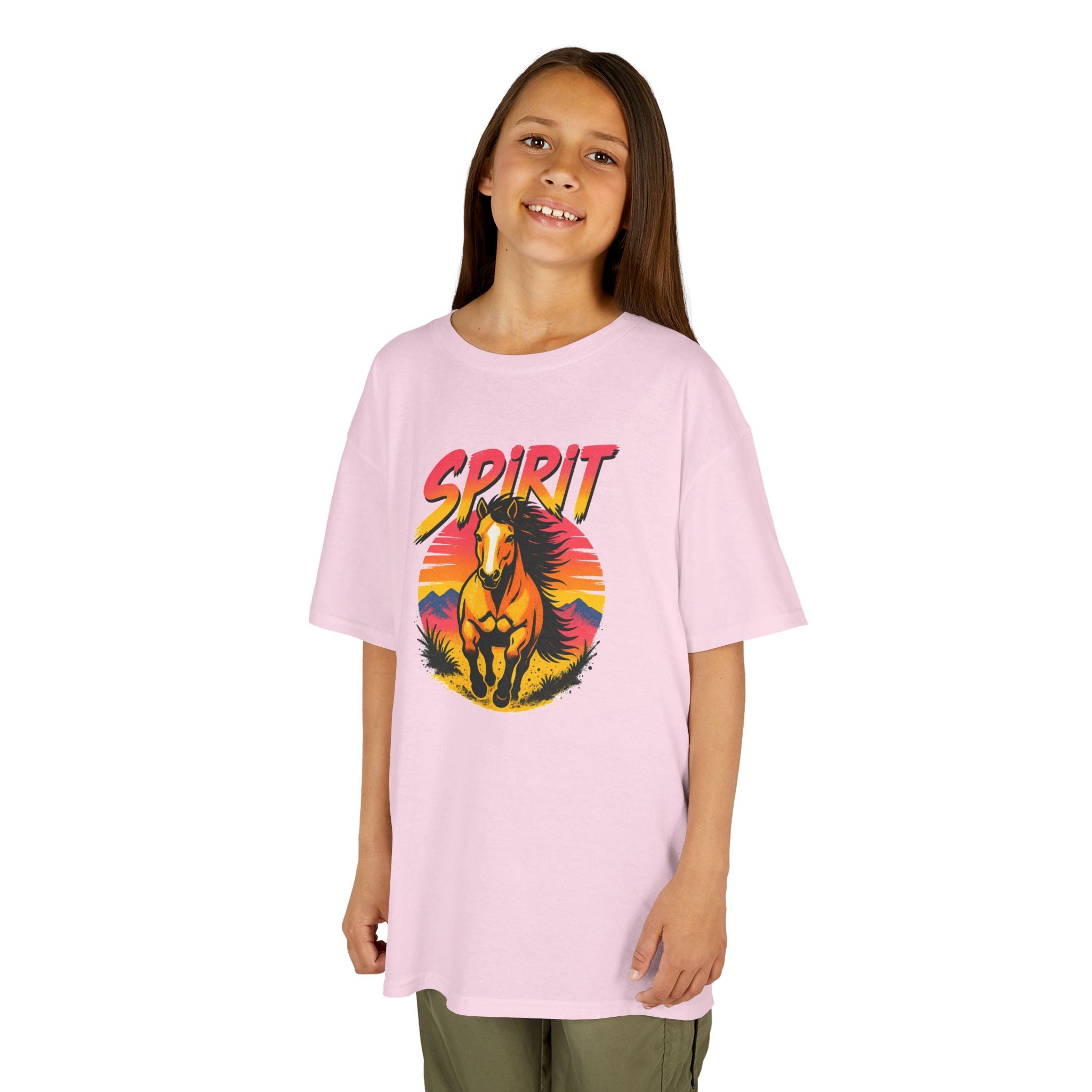Spirit Horse Kids T‑Shirt — Retro Sunset Wild Horse Graphic Tee