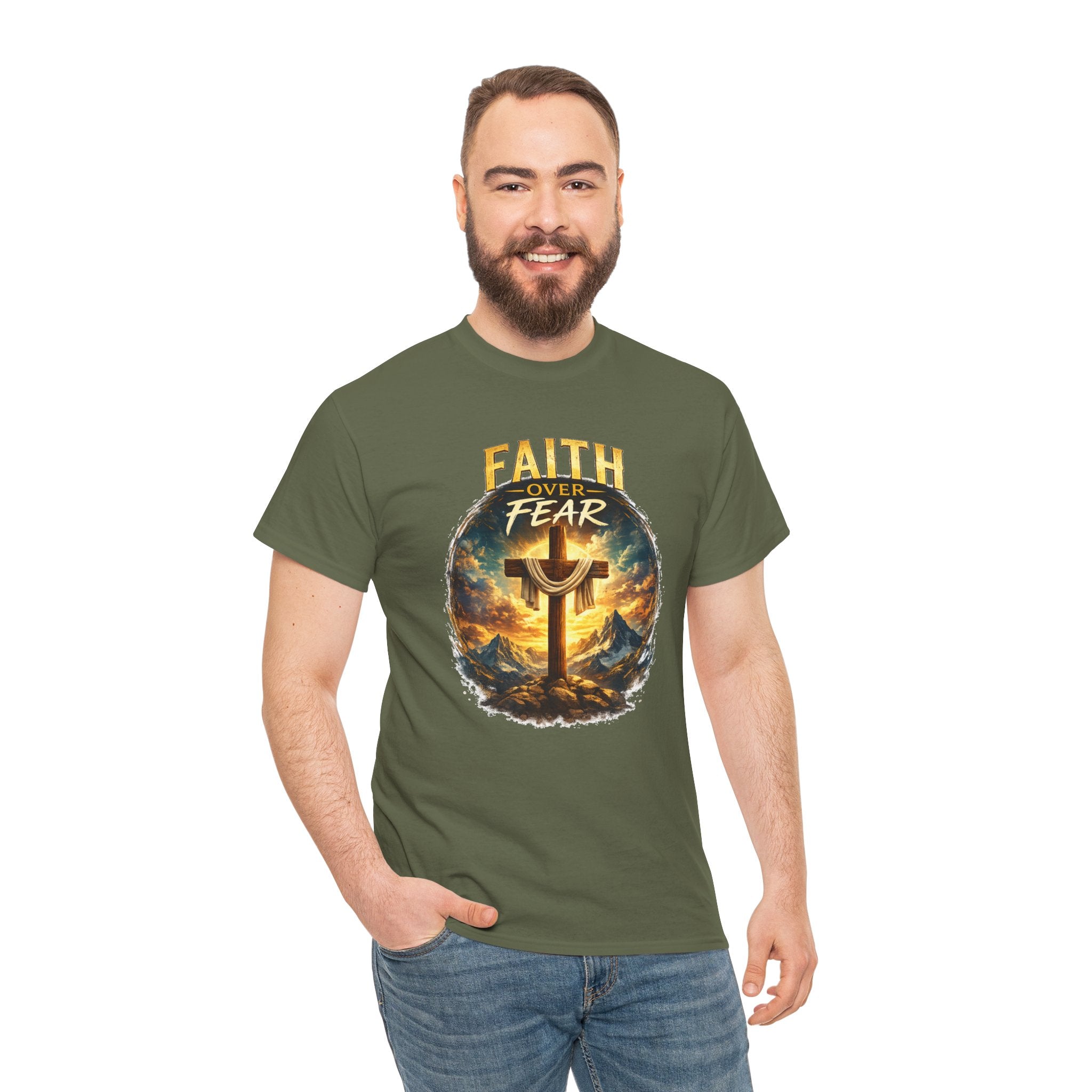 Faith Over Fear Christian T-Shirt | Cross Graphic Tee | Jesus Faith Shirt | Religious Unisex Shirt | Christian Gift for Men & Women