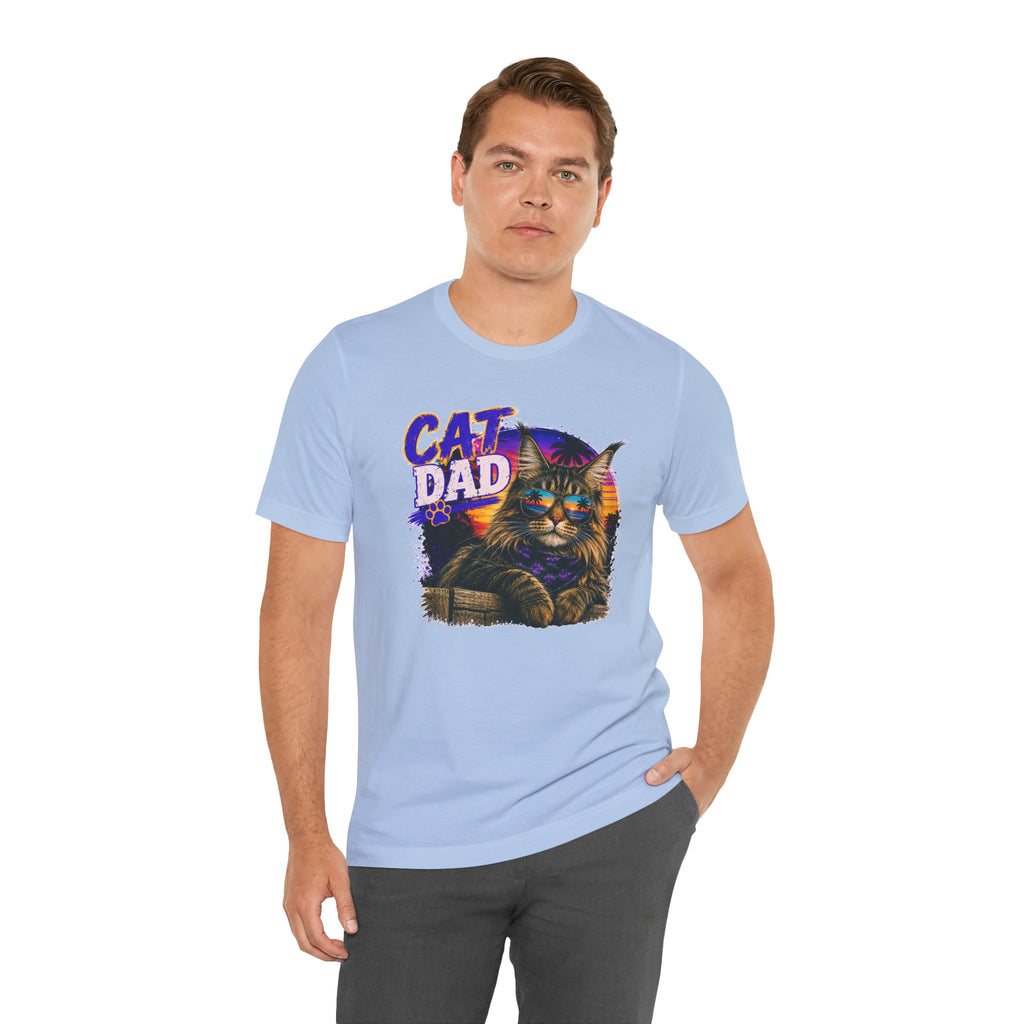 Cat Dad Maine Coon T-Shirt | Retro Sunset Cat Lover Shirt | Funny Cat Dad Gift | Vintage Graphic Tee for Men