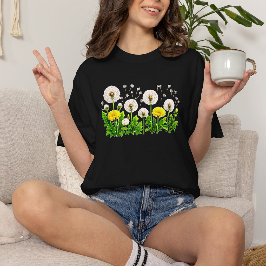 Dandelion Flower Shirt, Wildflower T-Shirt for Women, Botanical Graphic Tee, Spring Garden Shirt, Comfort Colors 1717