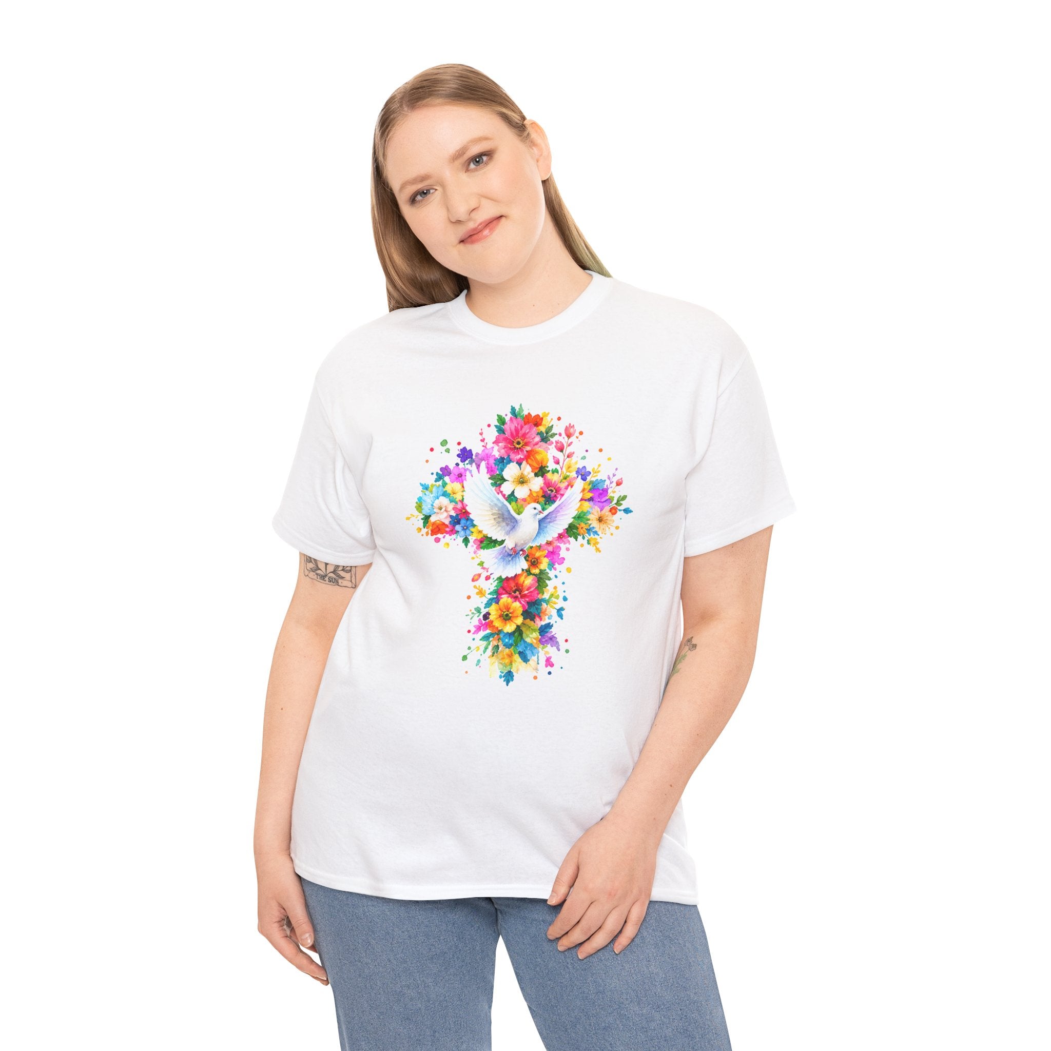 Christian Floral Cross T-Shirt | Dove Faith Shirt | Religious Graphic Tee | Holy Spirit Shirt | Easter Gift | Church Shirt