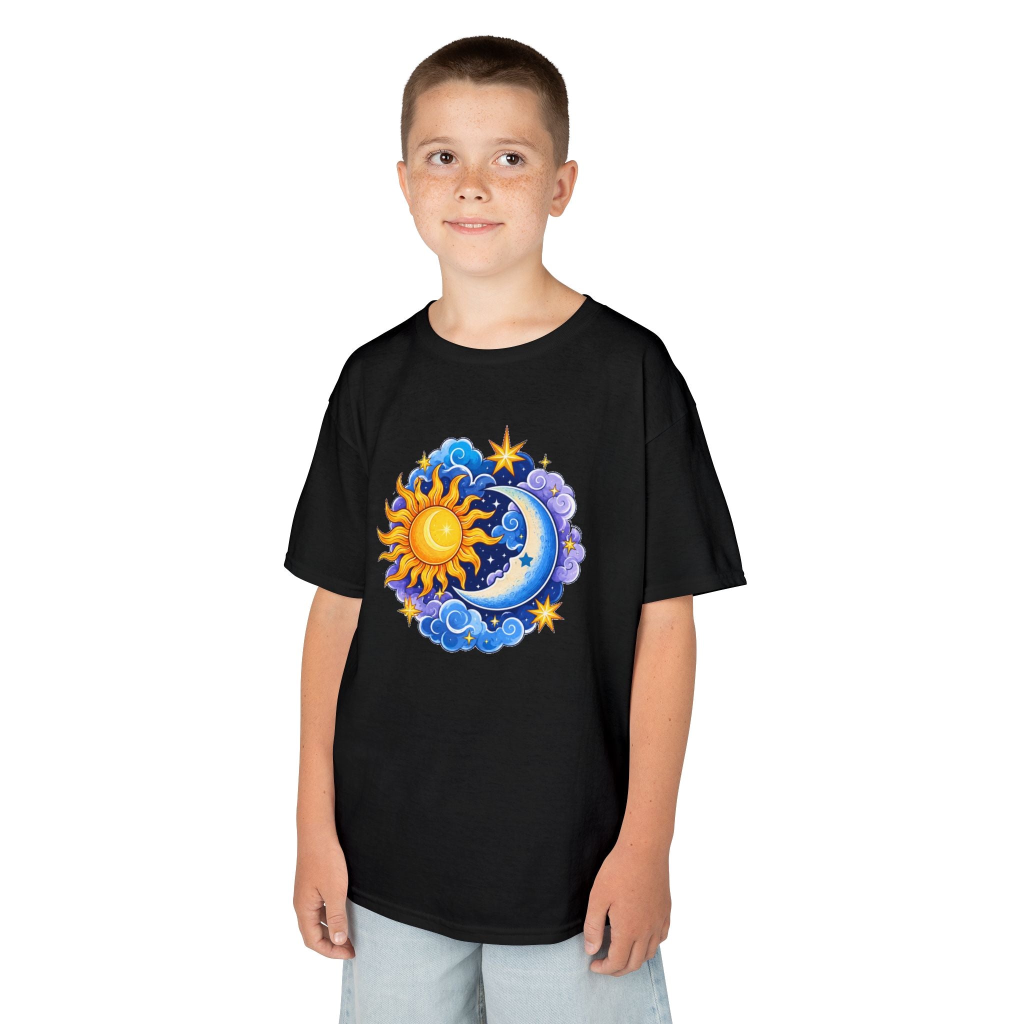 Kids Sun & Moon Graphic Tee — Colorful Celestial Design
