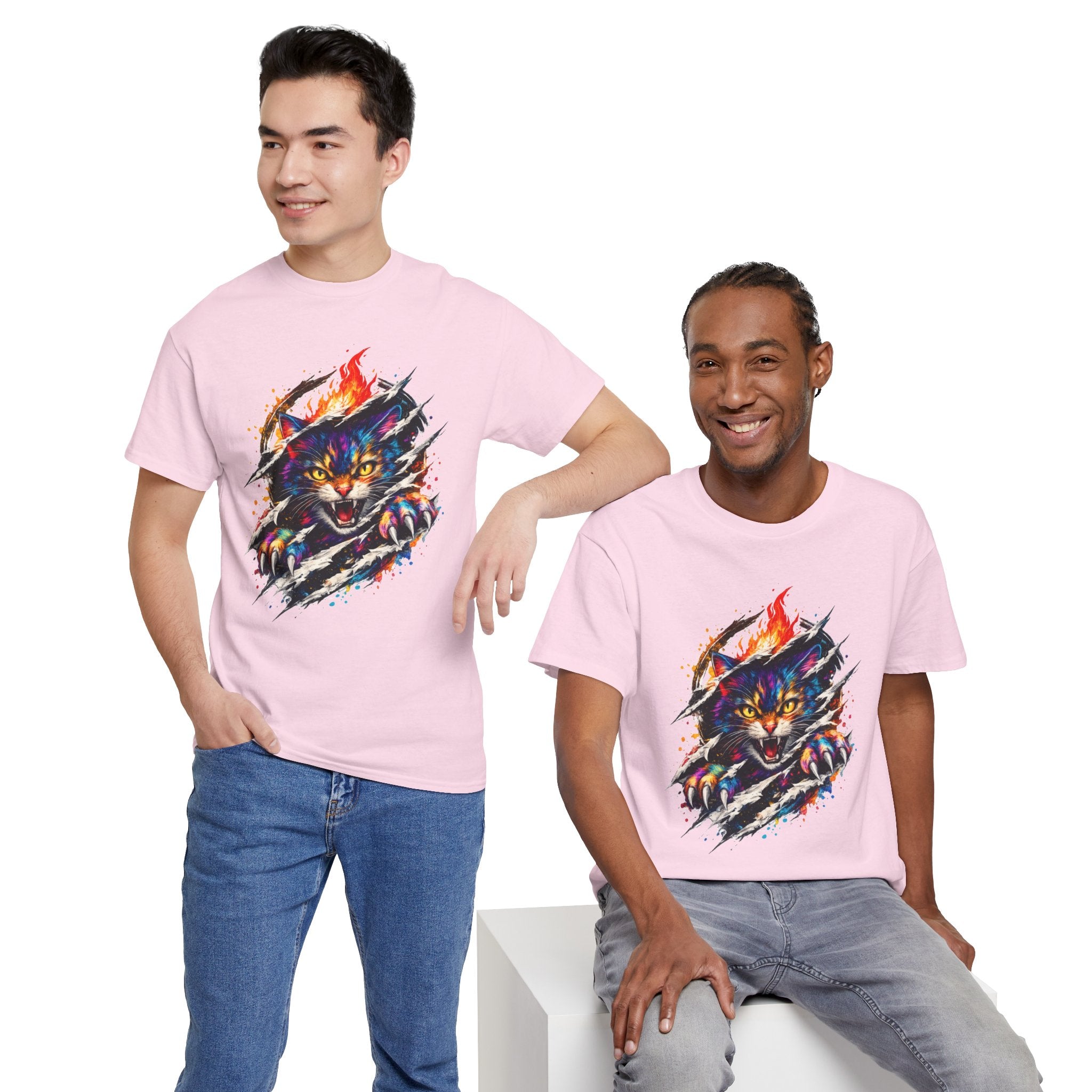 Colorful Angry Cat Rip Through Graphic Tee | Neon Cat T-Shirt | Unisex Streetwear Shirt | Fierce Cat Art | Gift for Cat Lovers