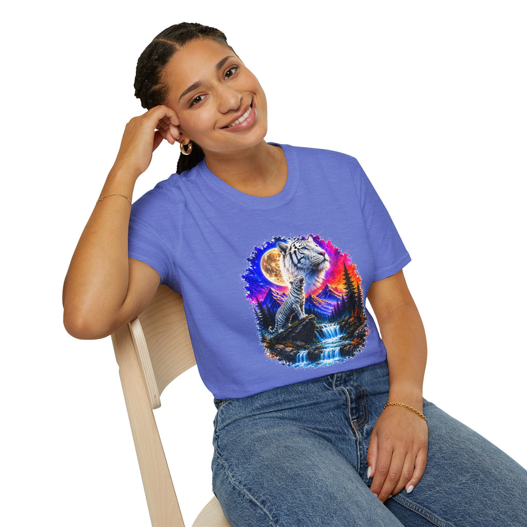 White Tiger Moon T-Shirt | Colorful Wildlife Graphic Tee | Big Cat Lover Gift | Nature Shirt