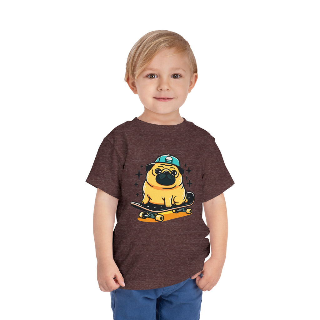 Toddler Tee — Cute Skateboarding Pug Graphic