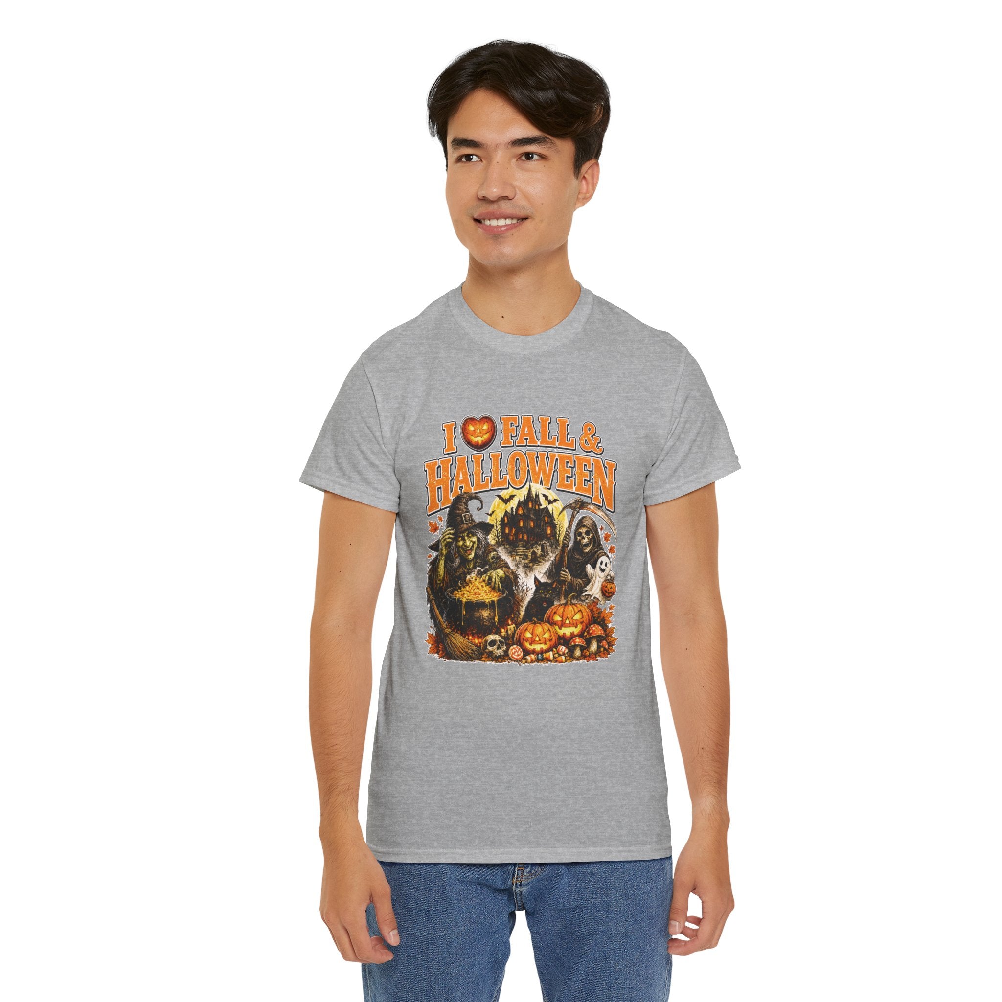 I Love Fall & Halloween T-Shirt | Vintage Halloween Shirt | Spooky Pumpkin Witch Tee | Cute Fall Graphic Tee | Autumn Lover Gift