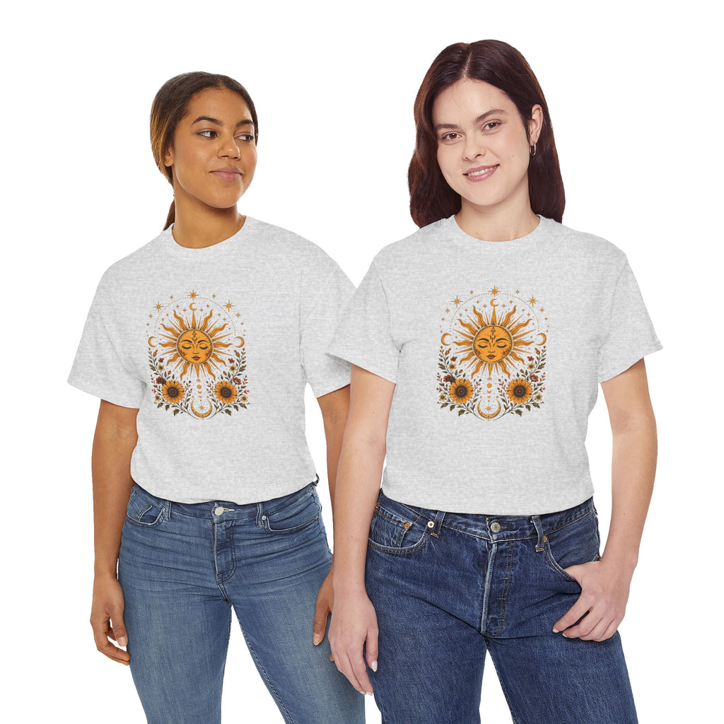 Sun & Sunflower Graphic T-Shirt, Boho Celestial Tee, Vintage Sun Shirt, Spiritual Aesthetic Top, Gift for Her