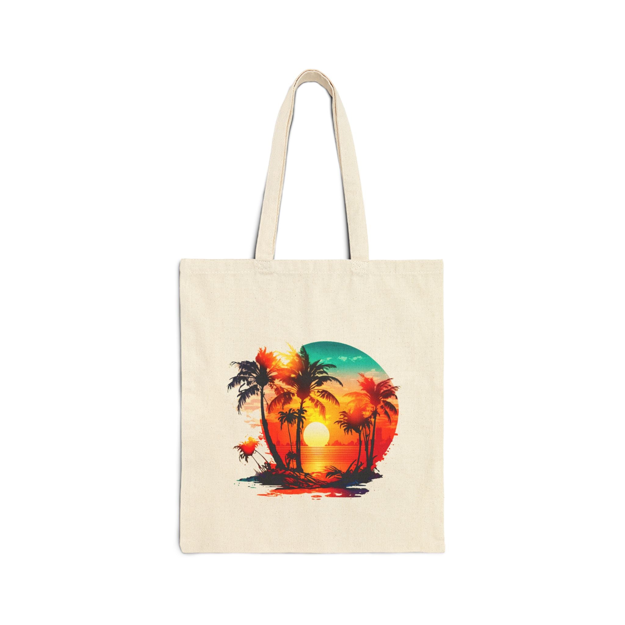 Tropical Sunset Tote Bag, Beach Canvas Tote, Summer Palm Tree Bag, Aesthetic Beach Bag