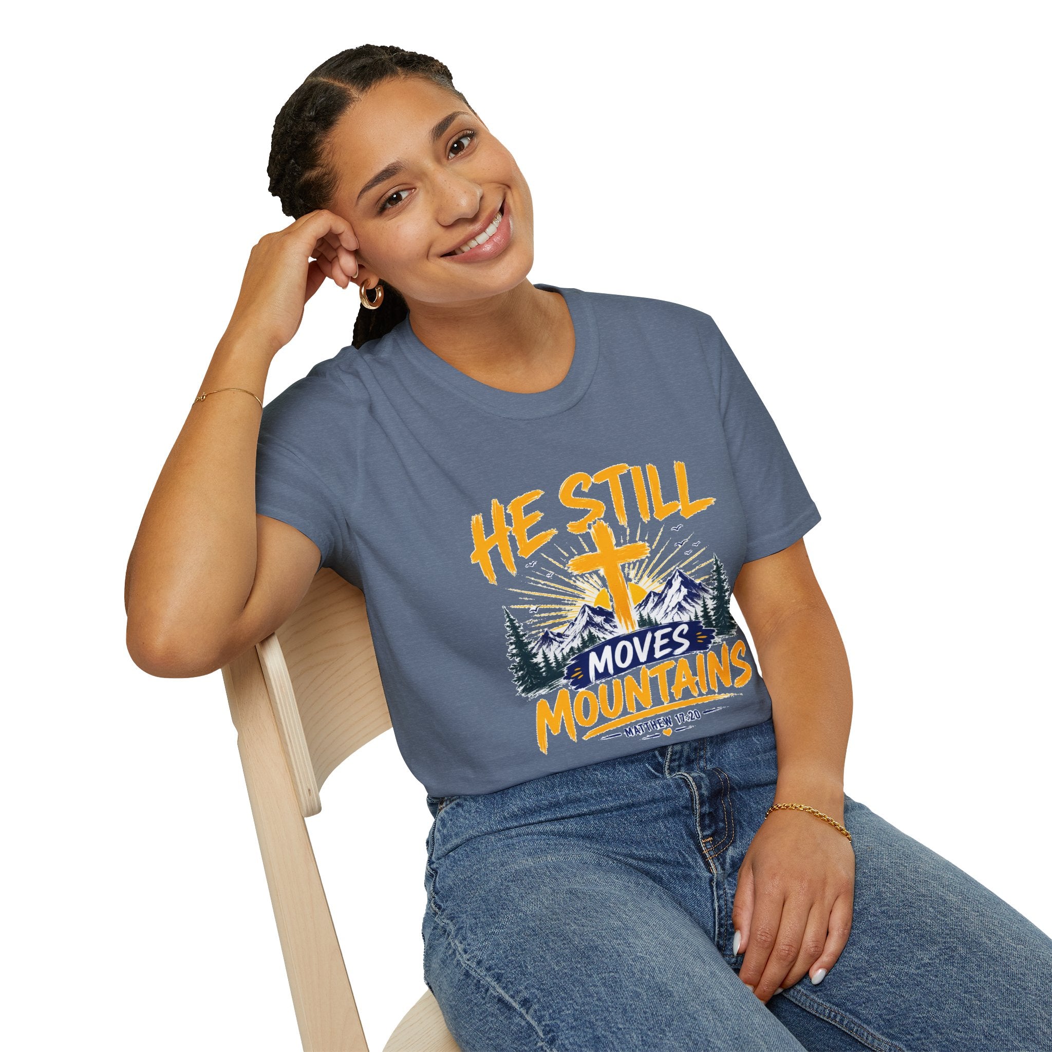 He Still Moves Mountains Shirt, Christian T-Shirt, Faith Cross Tee, Bible Verse Shirt, Religious Gift