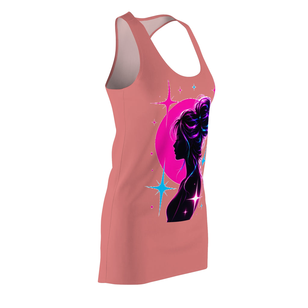 Cosmic Silhouette Racerback Dress, Neon Moon Woman Dress, Galaxy Graphic Dress, Sleeveless Summer Dress, Celestial Art Dress, Festival Outfit, Gift for Her