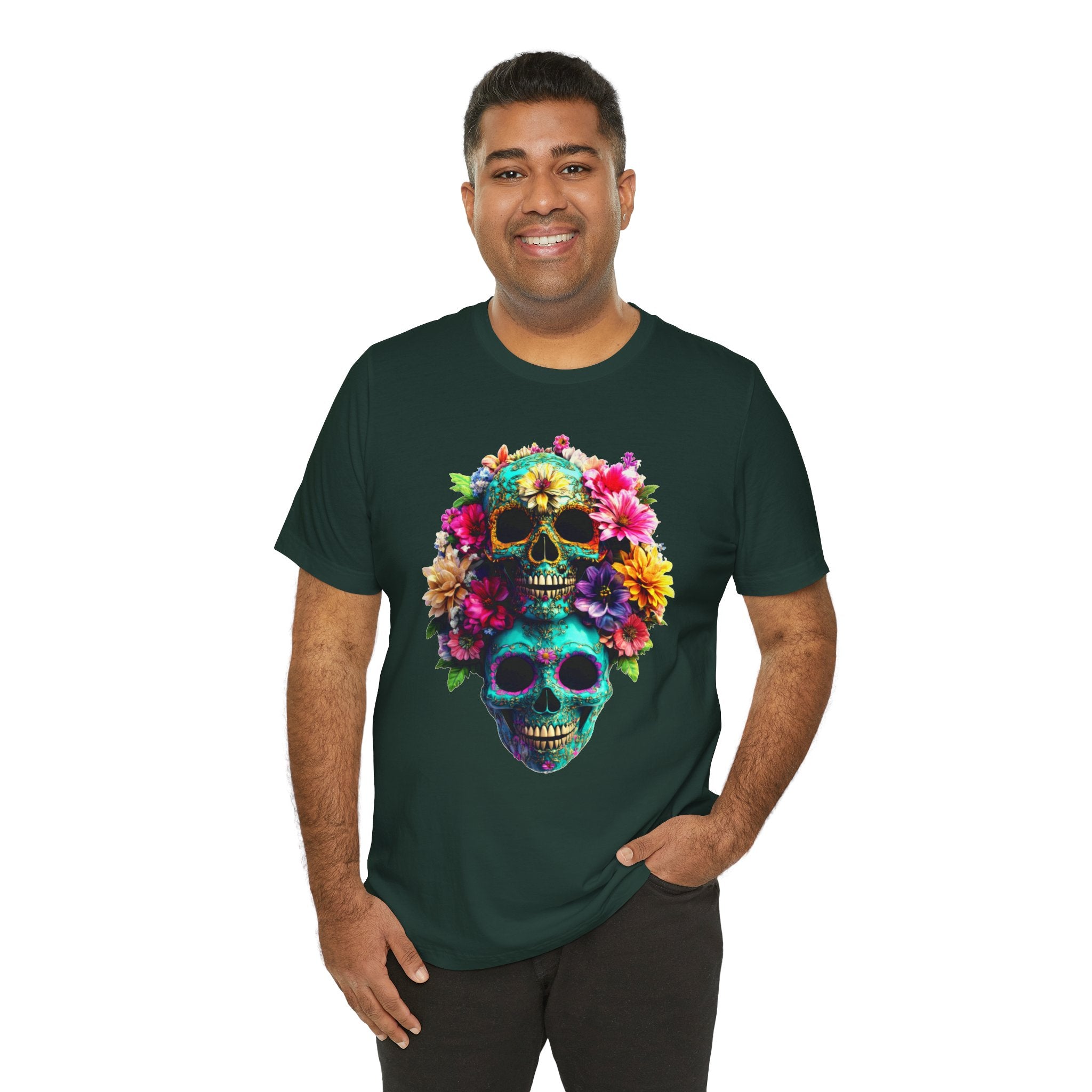 Floral Skull T-Shirt, Day of the Dead Shirt, Sugar Skull Graphic Tee, Colorful Skull Tee, Gothic Floral Shirt