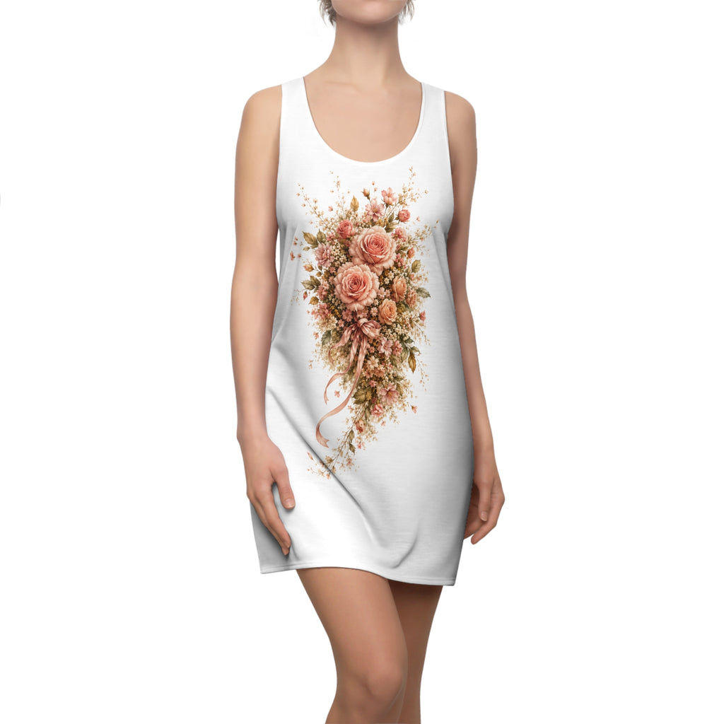 Floral Bouquet Racerback Dress – Vintage Pink Roses AOP