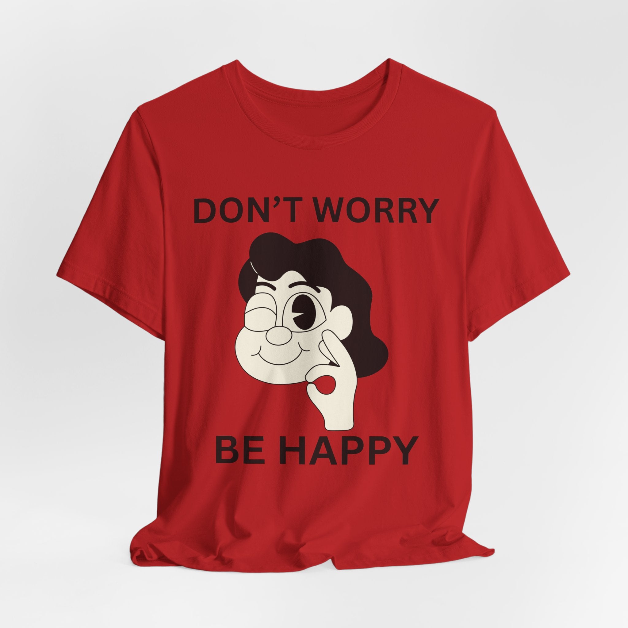 Don’t Worry Be Happy Shirt, Cute Cartoon Graphic Tee, Positive Quote T-Shirt, Unisex Bella Canvas 3001