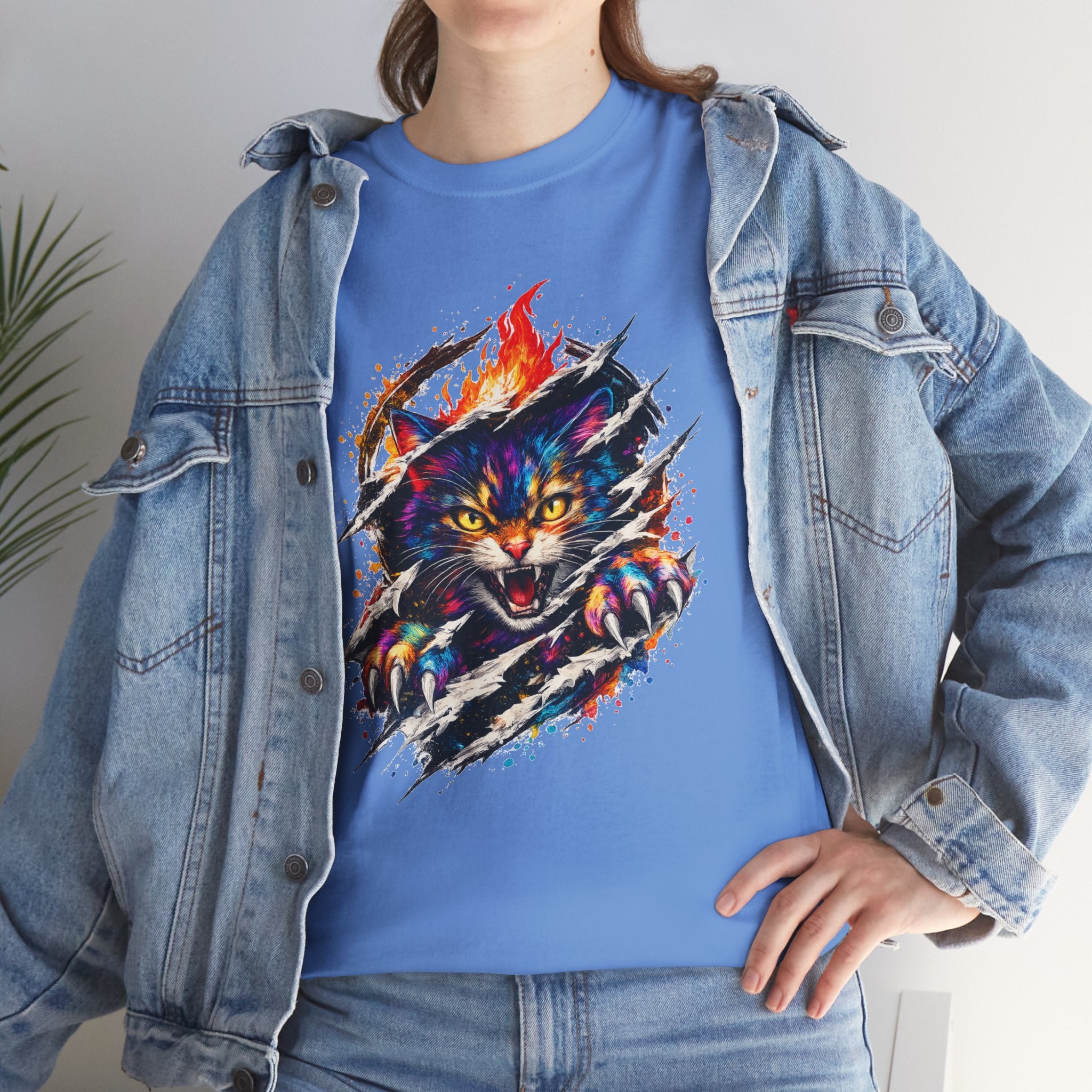 Colorful Angry Cat Rip Through Graphic Tee | Neon Cat T-Shirt | Unisex Streetwear Shirt | Fierce Cat Art | Gift for Cat Lovers
