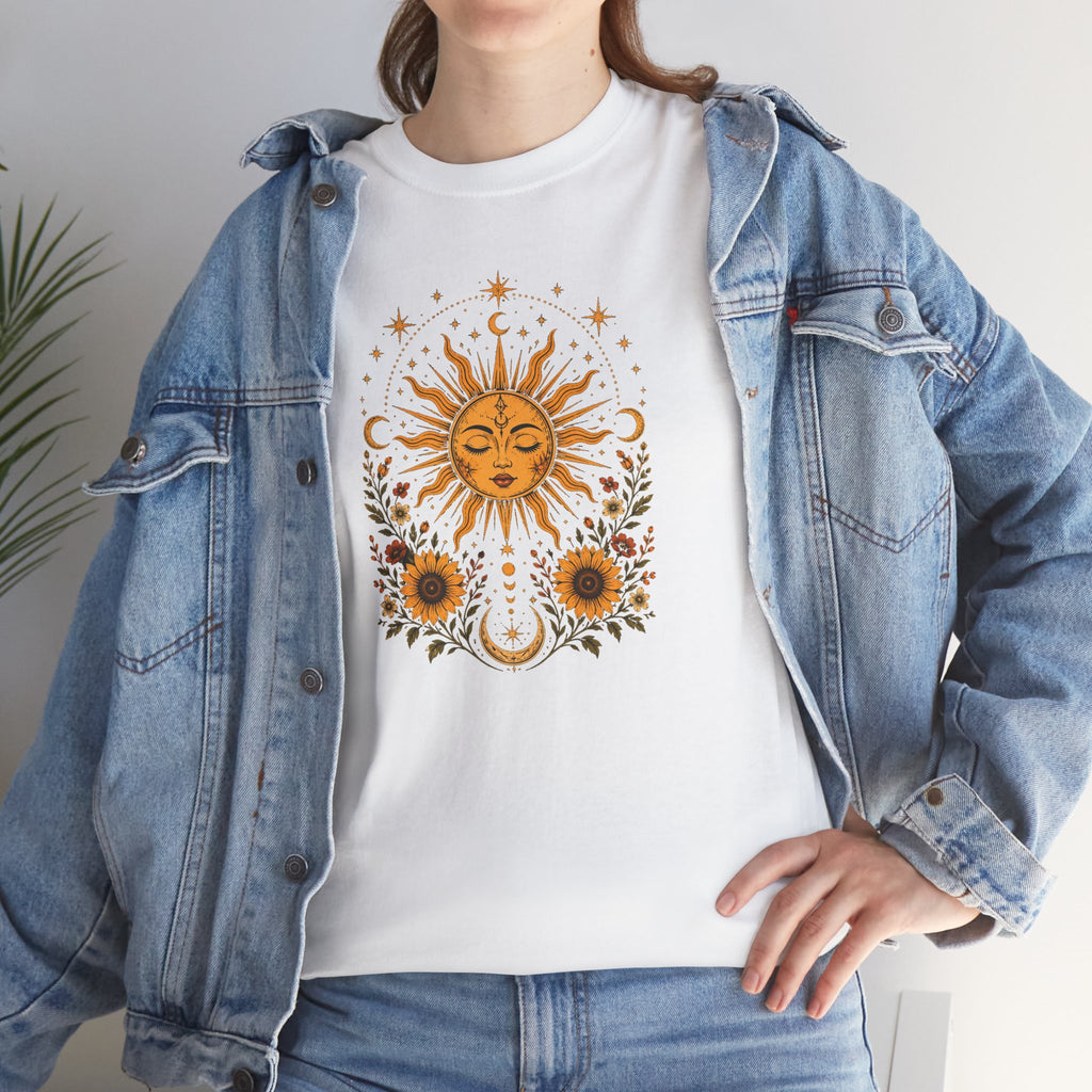 Sun & Sunflower Graphic T-Shirt, Boho Celestial Tee, Vintage Sun Shirt, Spiritual Aesthetic Top, Gift for Her