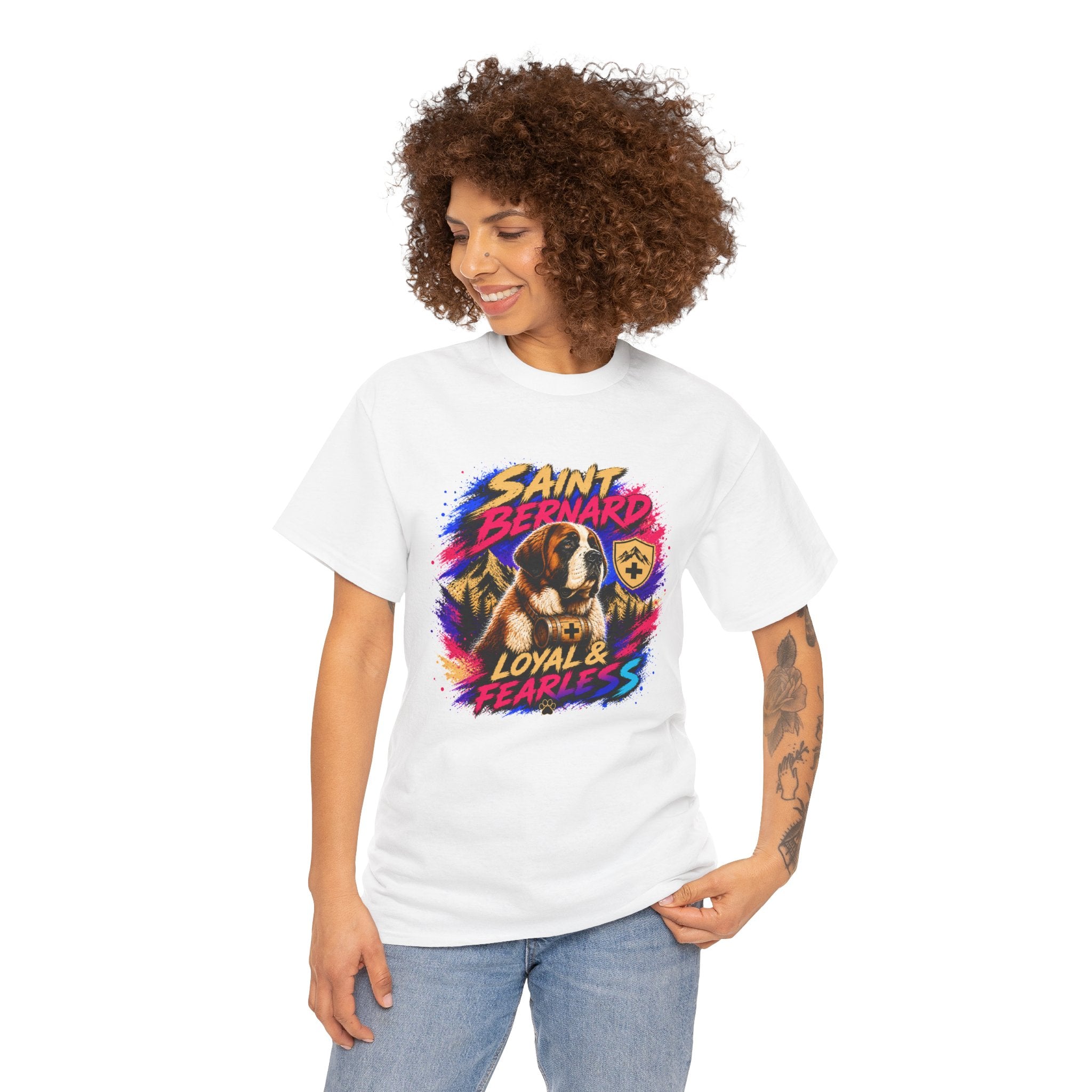 Saint Bernard Dog Shirt, Loyal & Fearless T-Shirt, Colorful Saint Bernard Tee, Dog Lover Gift, Unisex Graphic Tee
