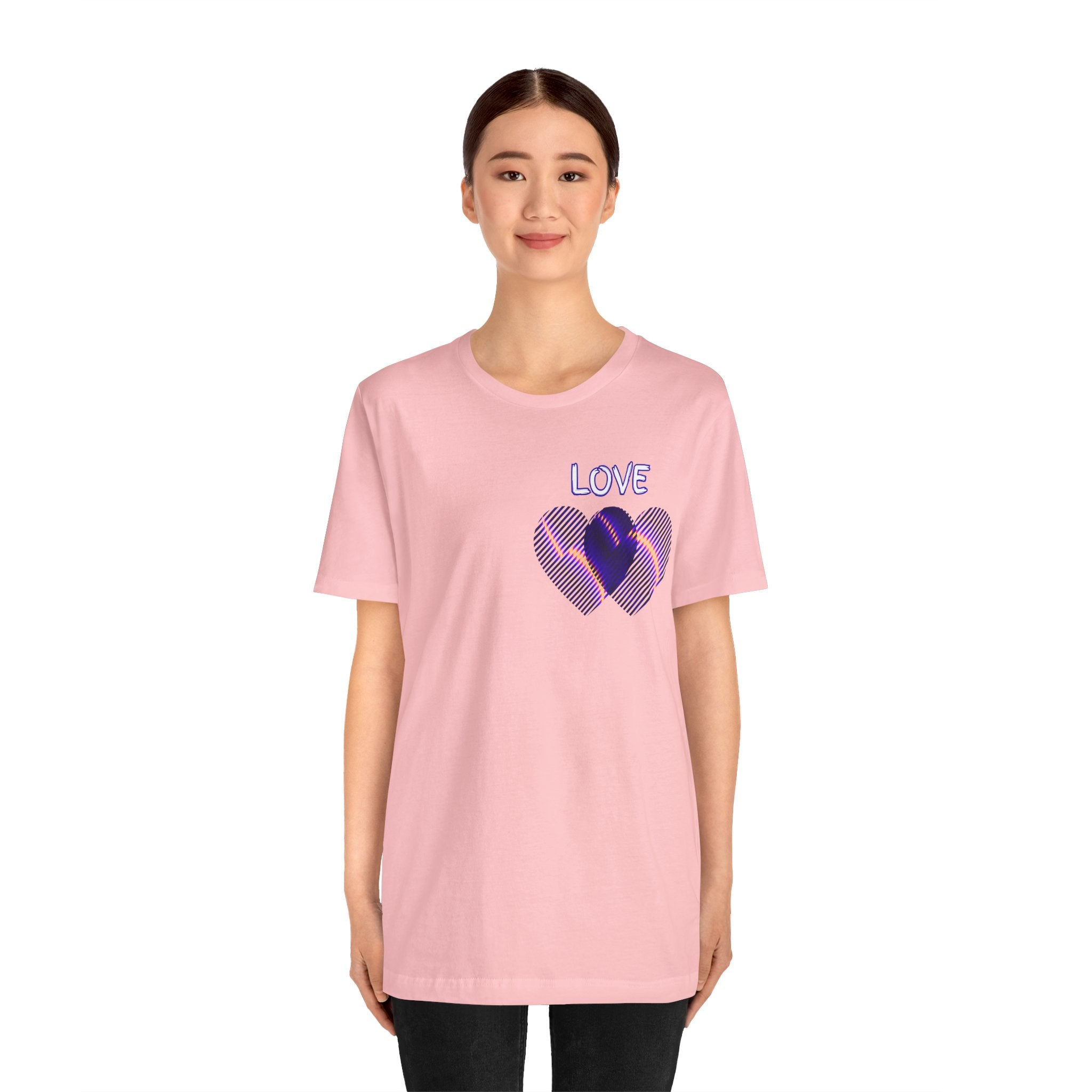 Love Heart Graphic Tee — Retro Purple Striped Hearts