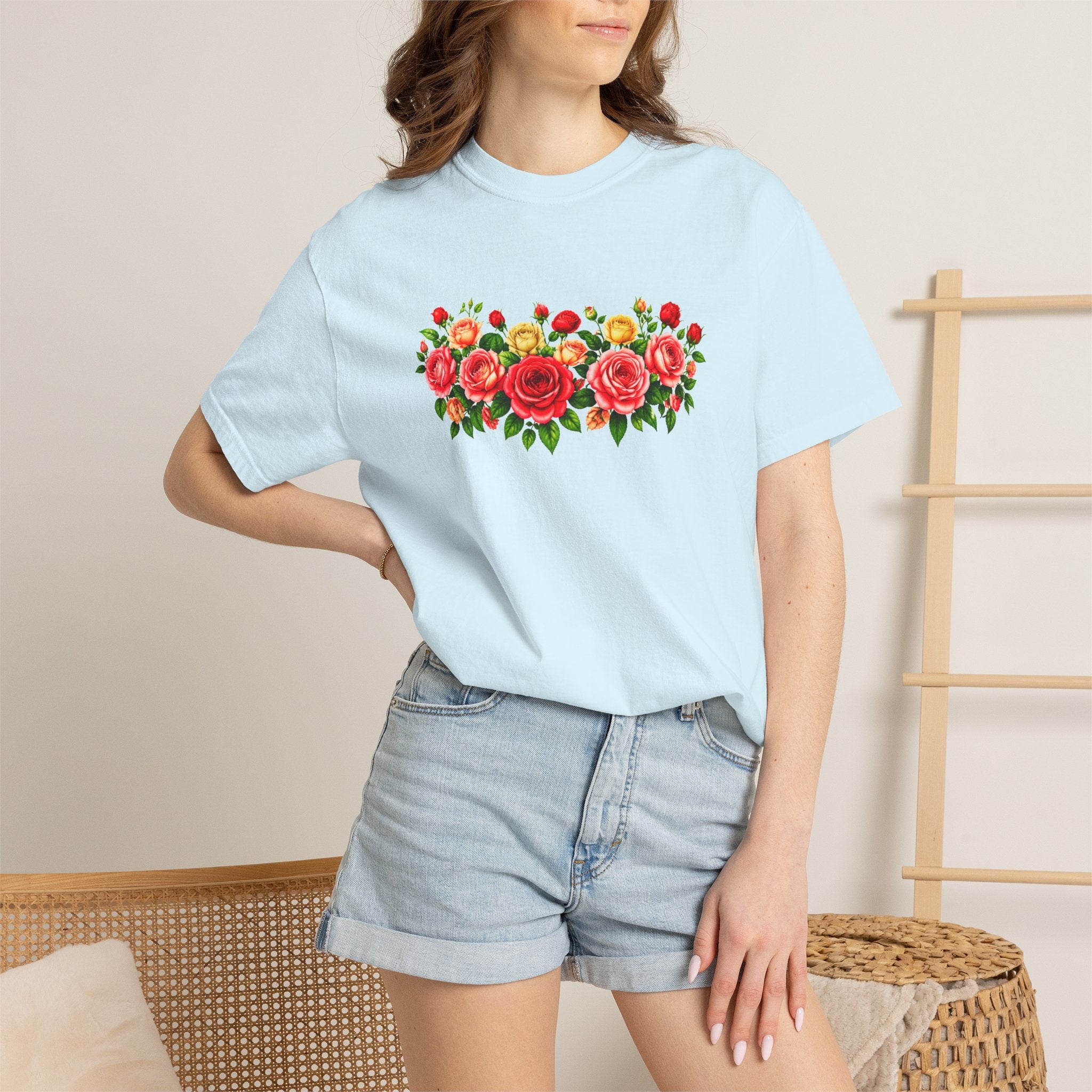 Colorful Floral T-Shirt for Women, Rose Flower Shirt, Botanical Graphic Tee, Cute Garden Shirt, Cottagecore Gift, Comfort Colors Tee