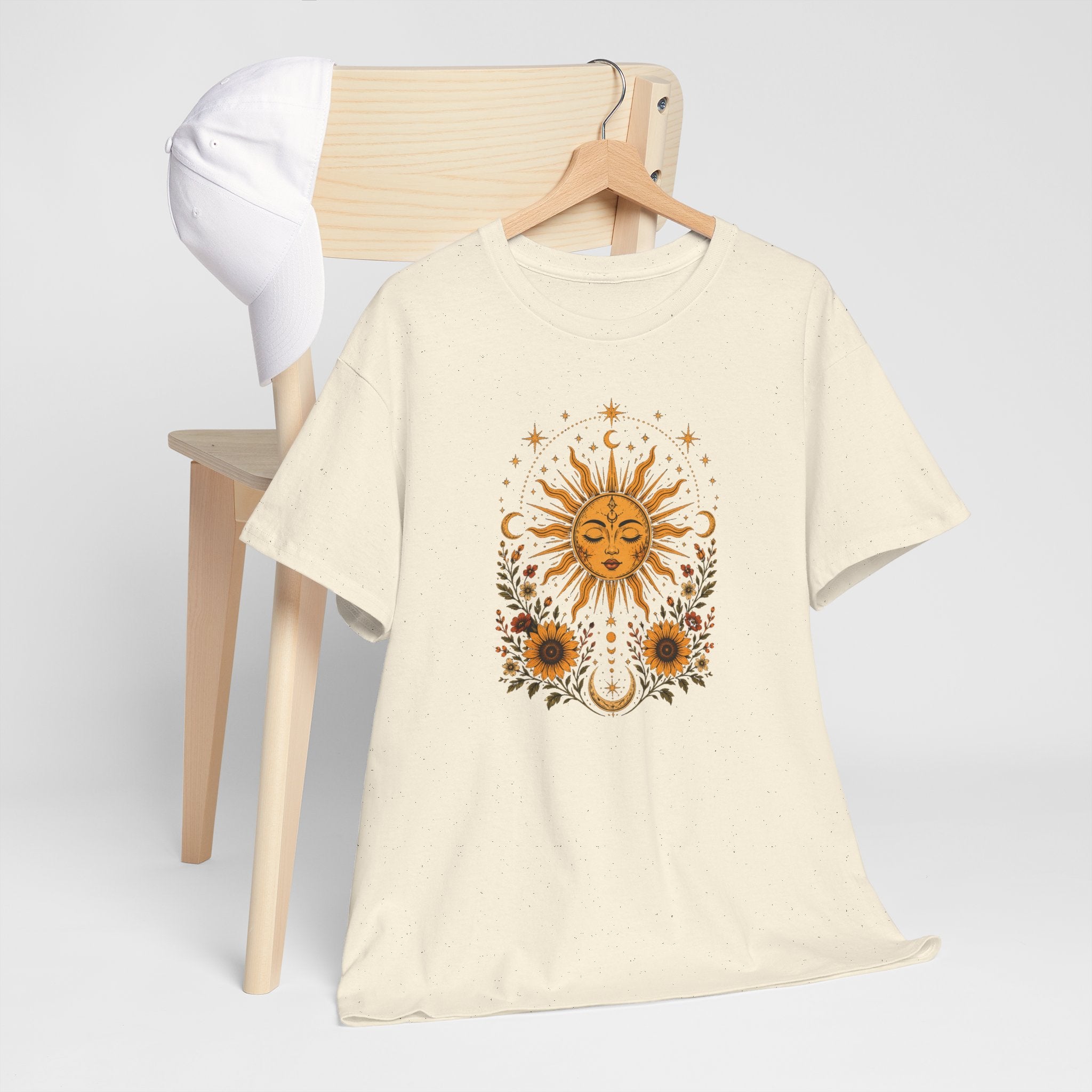 Sun & Sunflower Graphic T-Shirt, Boho Celestial Tee, Vintage Sun Shirt, Spiritual Aesthetic Top, Gift for Her