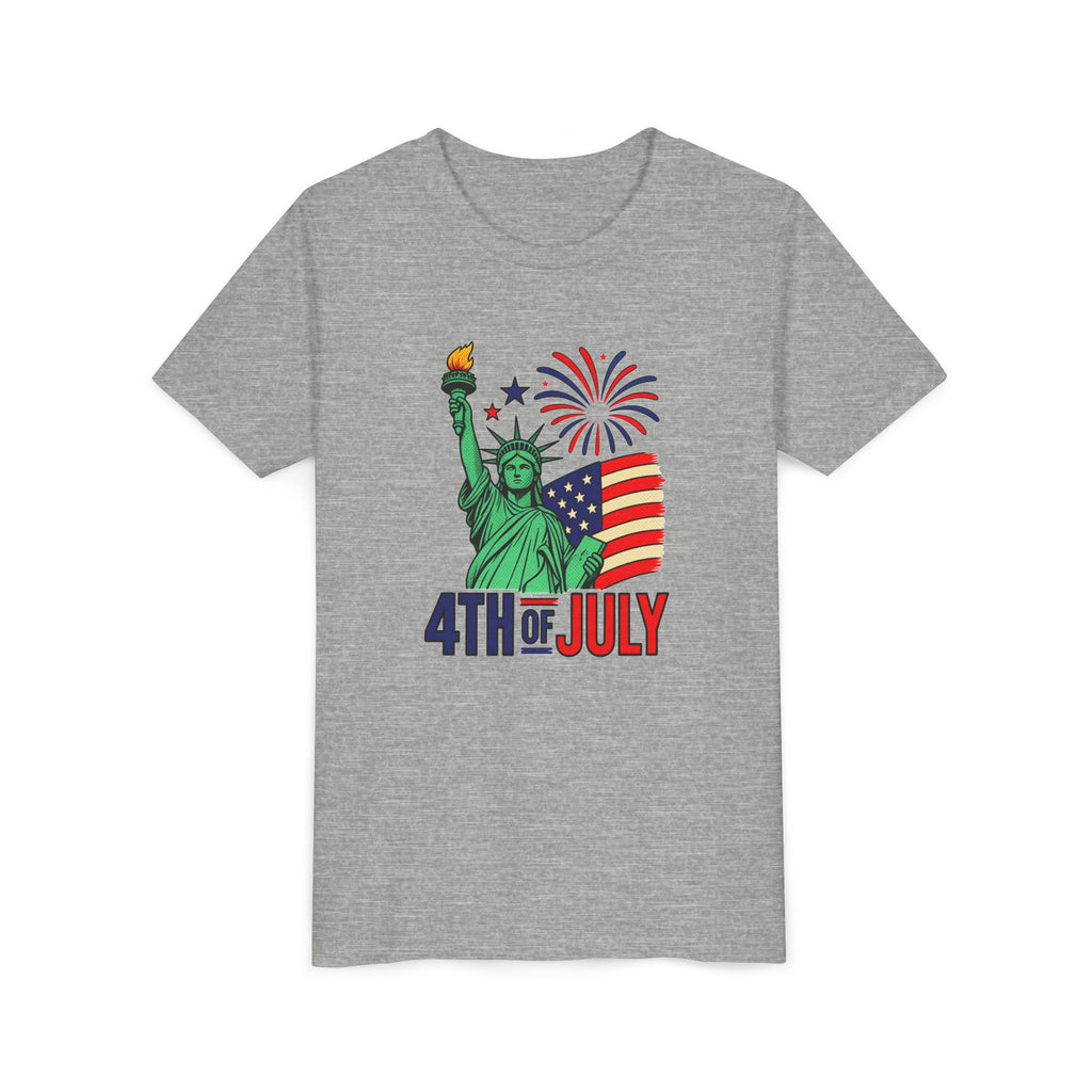 Kids 4th of July T-Shirt – Statue of Liberty, Flag & Fireworks Youth Tee