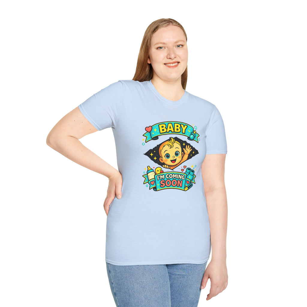 Baby On the Way T-Shirt — "Baby I'm Coming Soon" Pregnancy Announcement Tee