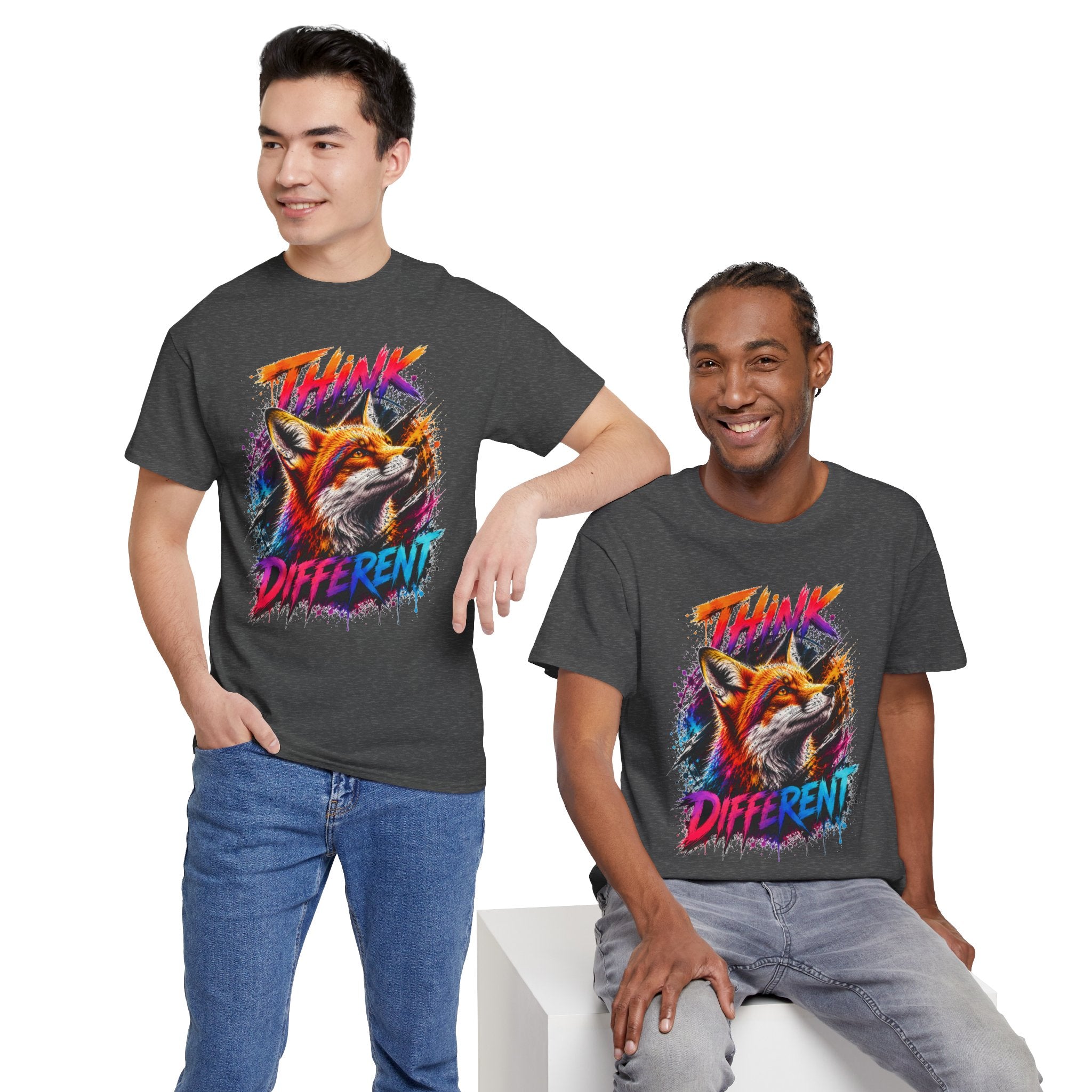 Think Different Fox Shirt, Colorful Fox T-Shirt, Wildlife Graphic Tee, Neon Animal Shirt, Gift for Fox Lovers