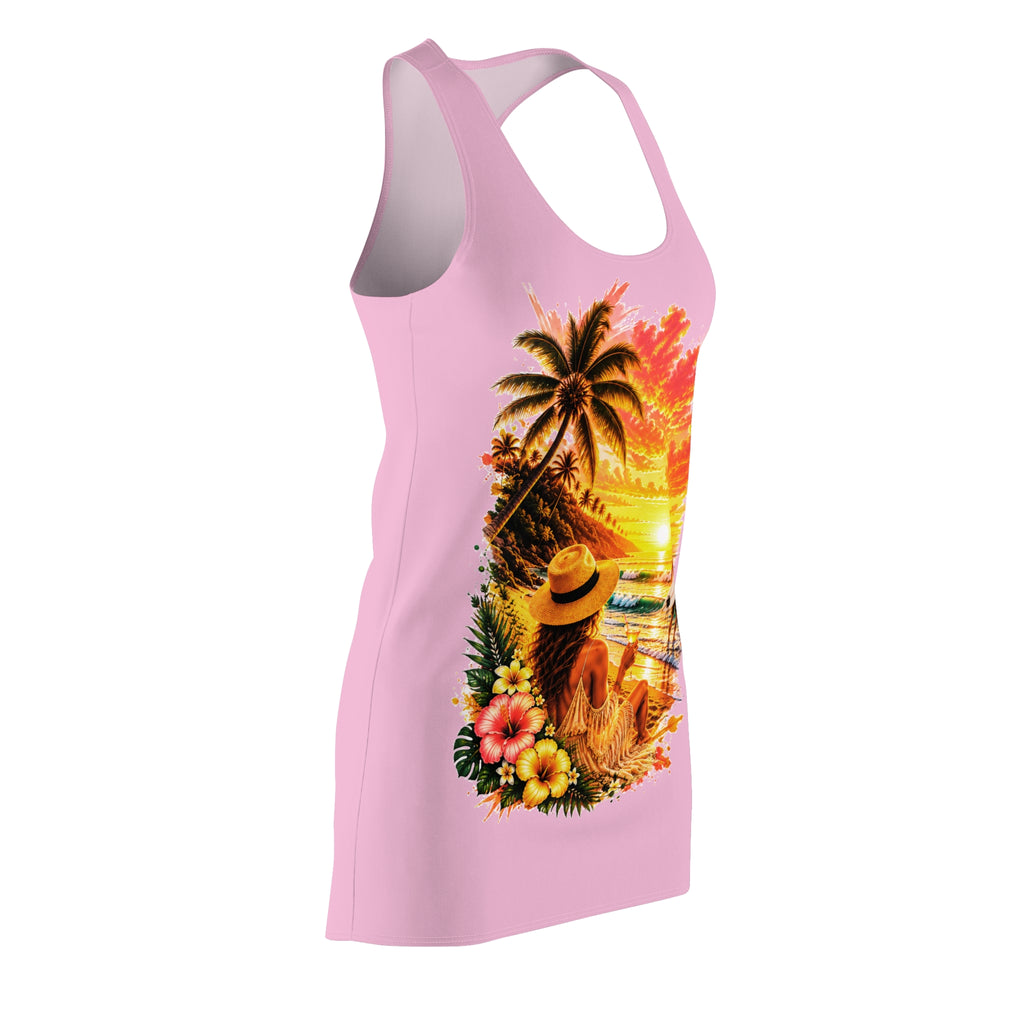 Tropical Sunset Racerback Dress — Beach Scene Floral Print