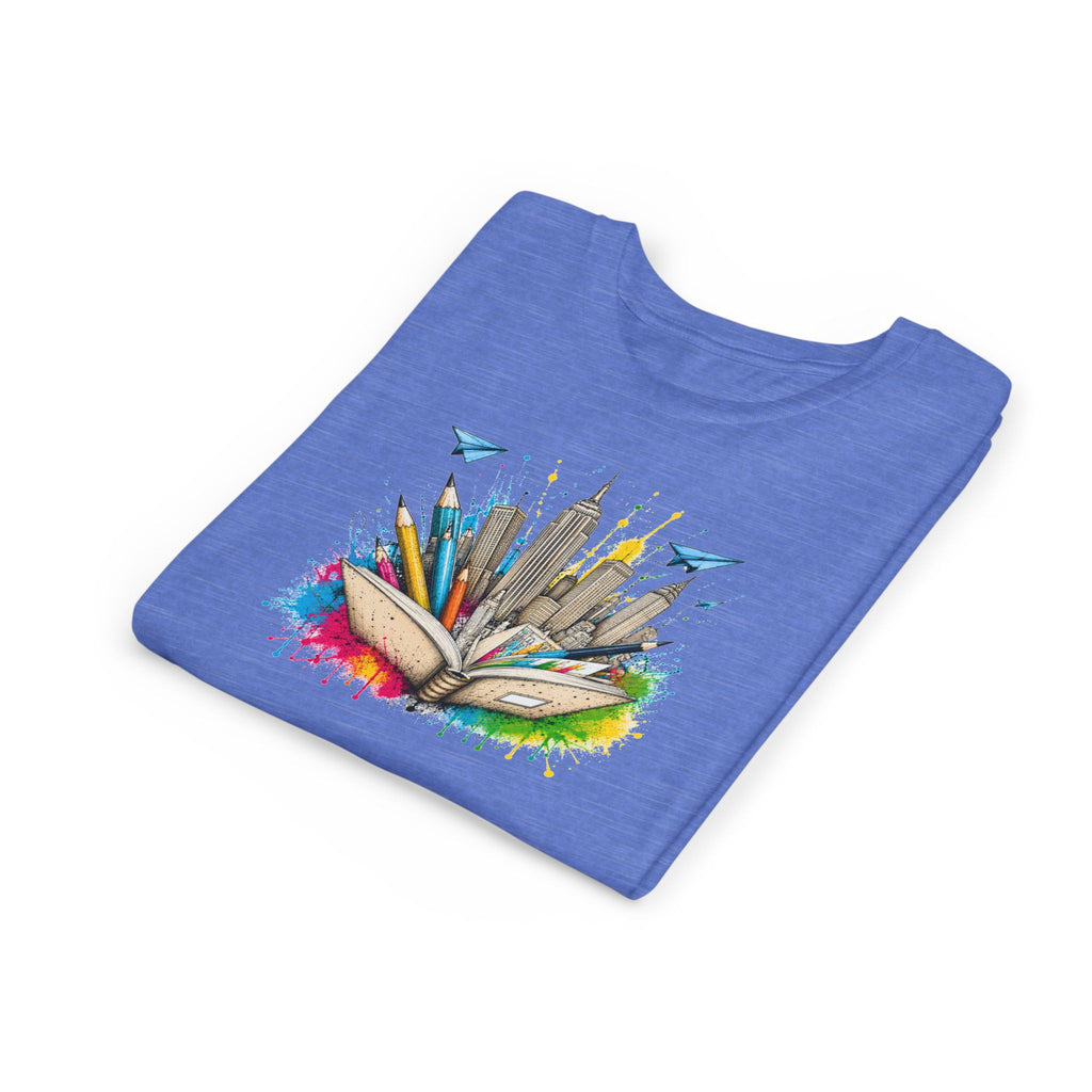 Youth Book City Tee — Colorful Reading Adventure Shirt for Kids