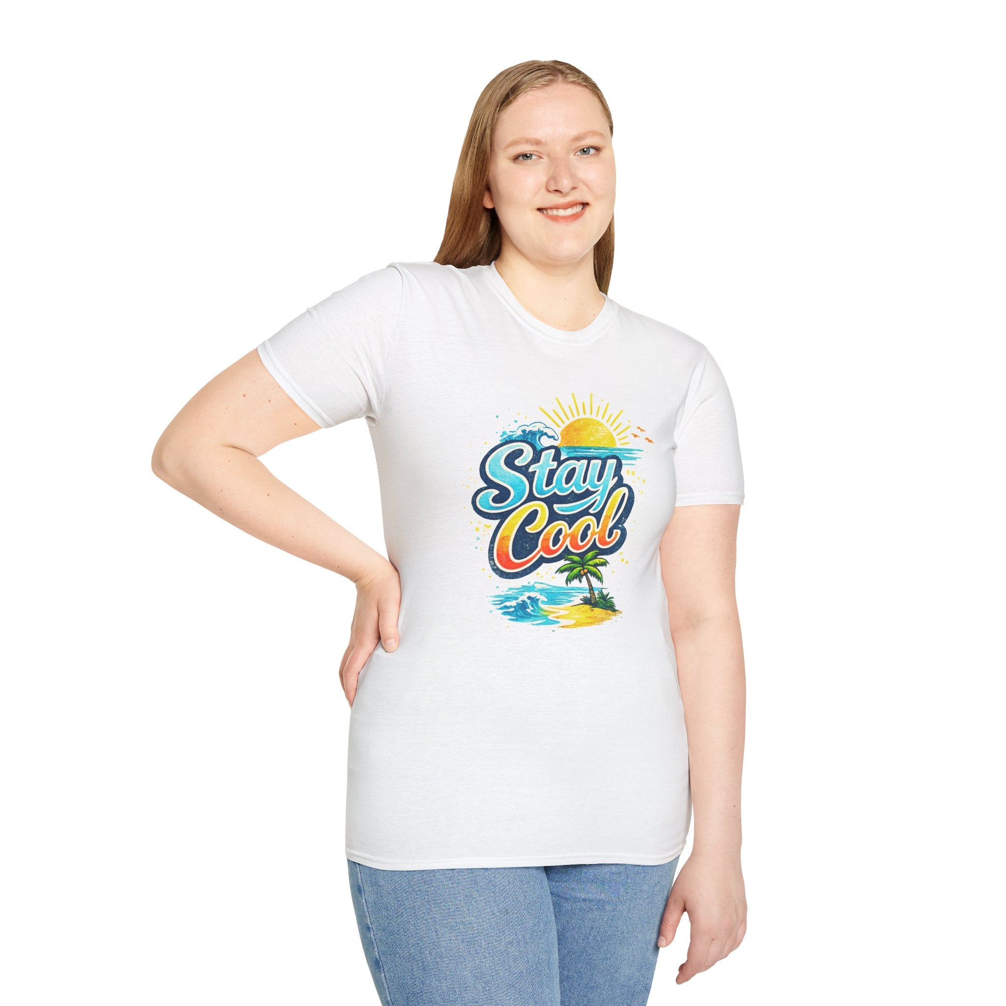 Stay Cool Beach T-Shirt — Vintage Sunset Palm Island Graphic