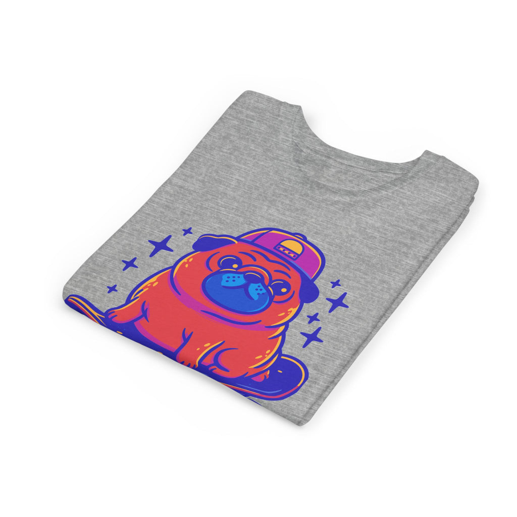 Cute Skateboarding Pug Kids T-Shirt | Funny Dog Graphic Tee for Boys & Girls | Youth Streetwear Shirt