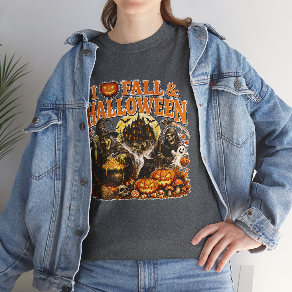 I Love Fall & Halloween T-Shirt | Vintage Halloween Shirt | Spooky Pumpkin Witch Tee | Cute Fall Graphic Tee | Autumn Lover Gift