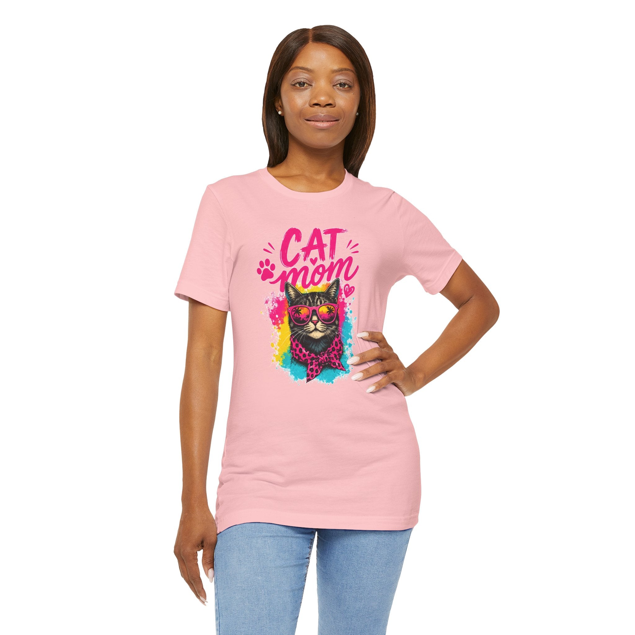 Cat Mom T-Shirt | Funny Cat Mom Gift | Colorful Retro Cat Lover Tee | Cute Cat Graphic Shirt | Unisex Cat Mom Tee