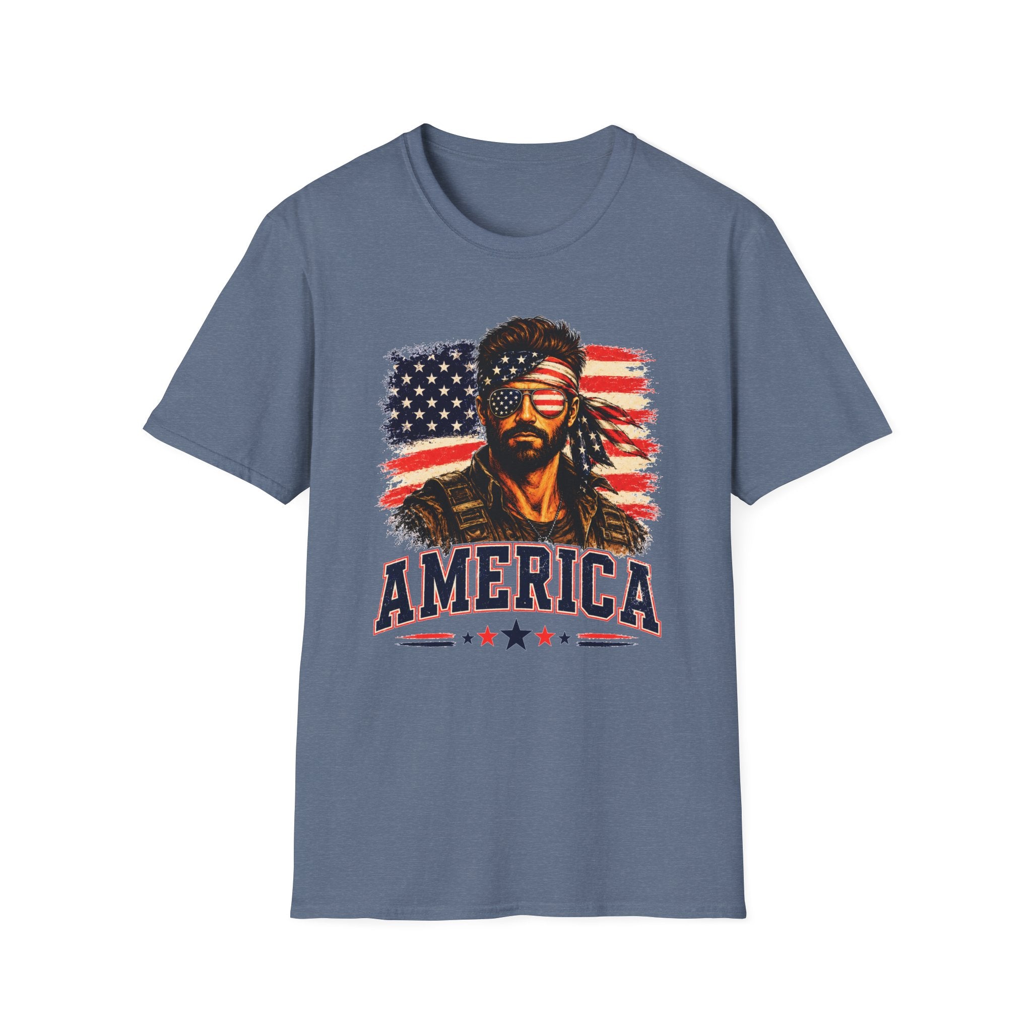 Patriotic Bandana Man T-Shirt — USA Flag Graphic Tee ("America")