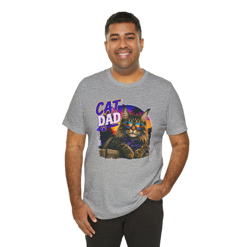 Cat Dad Maine Coon T-Shirt | Retro Sunset Cat Lover Shirt | Funny Cat Dad Gift | Vintage Graphic Tee for Men