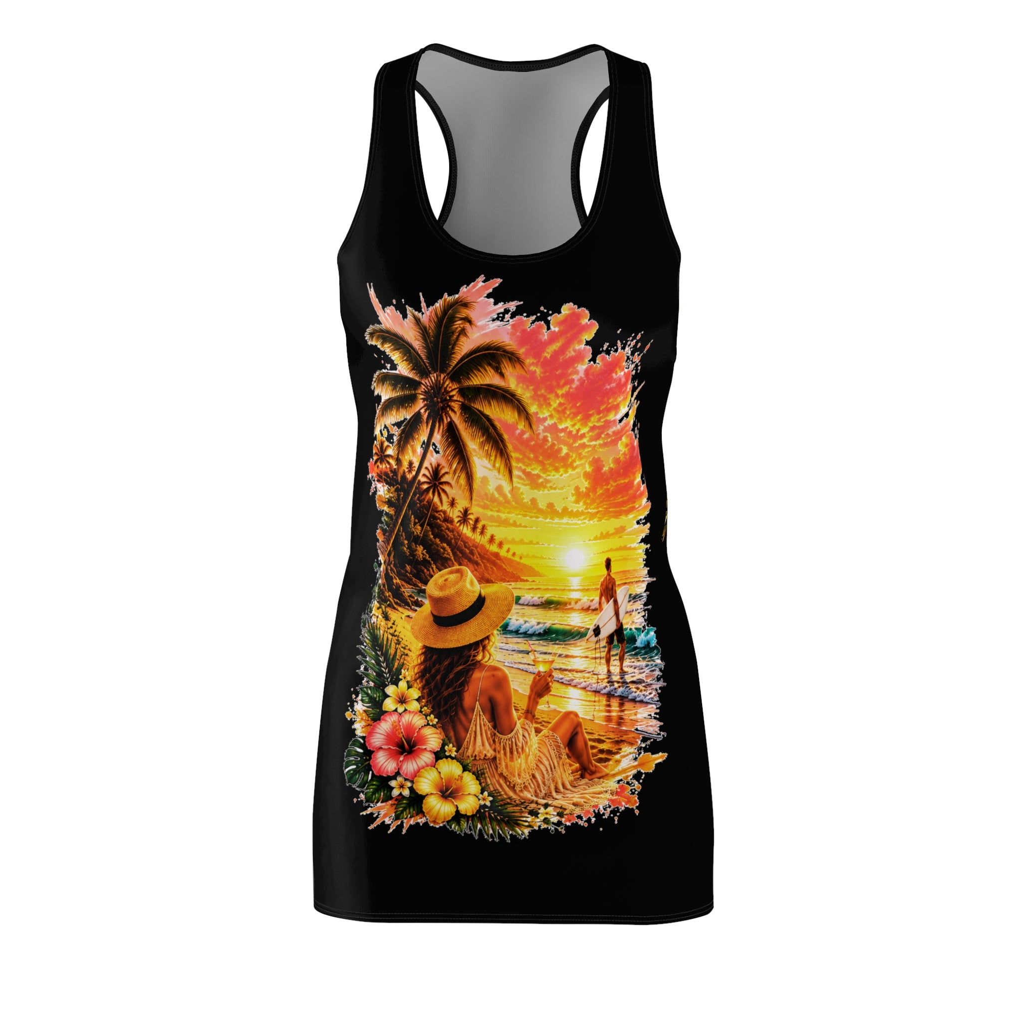 Tropical Beach Racerback Dress — Sunset Palm Island Print
