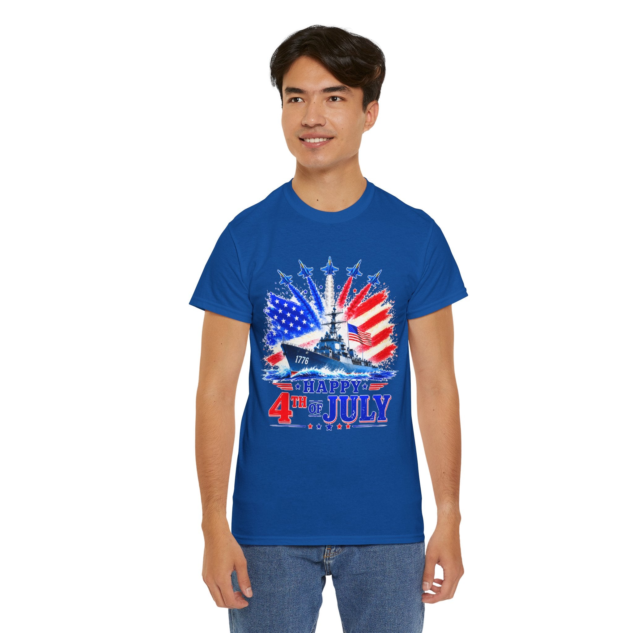 Happy 4th of July Shirt, Patriotic USA Flag Tee, American Eagle & Navy Ship Shirt, Independence Day T-Shirt, Military Pride Gift