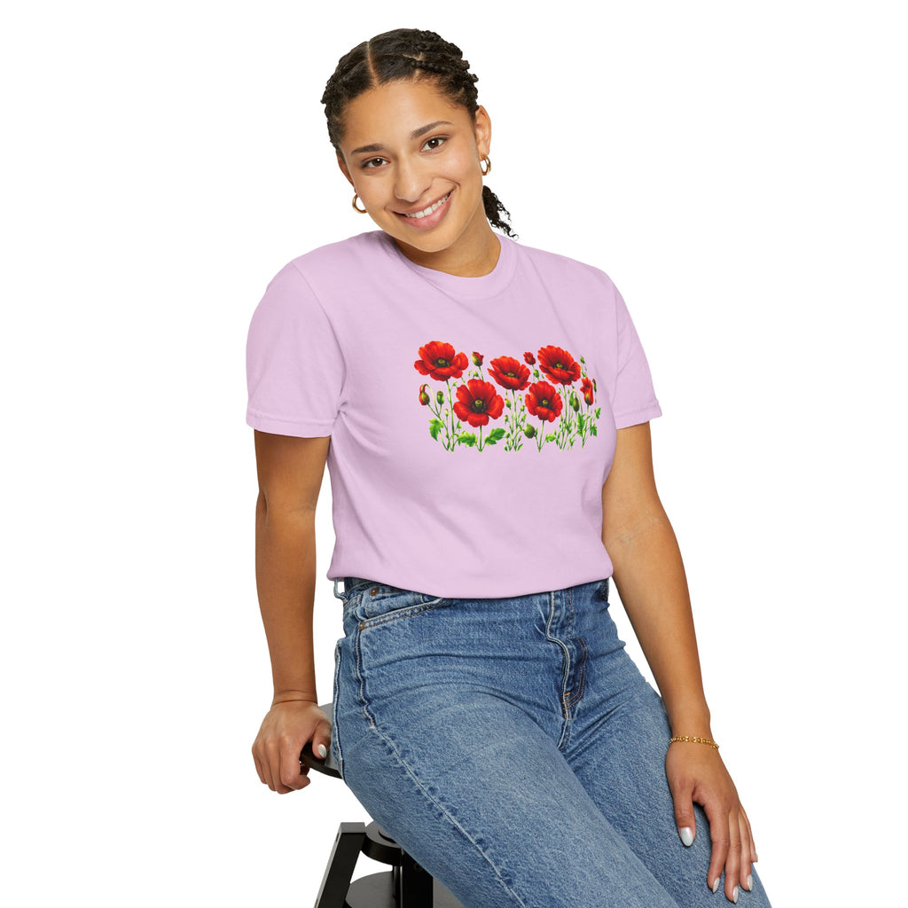 Red Poppy Shirt, Floral T-Shirt for Women, Wildflower Graphic Tee, Botanical Garden Shirt, Comfort Colors Tee