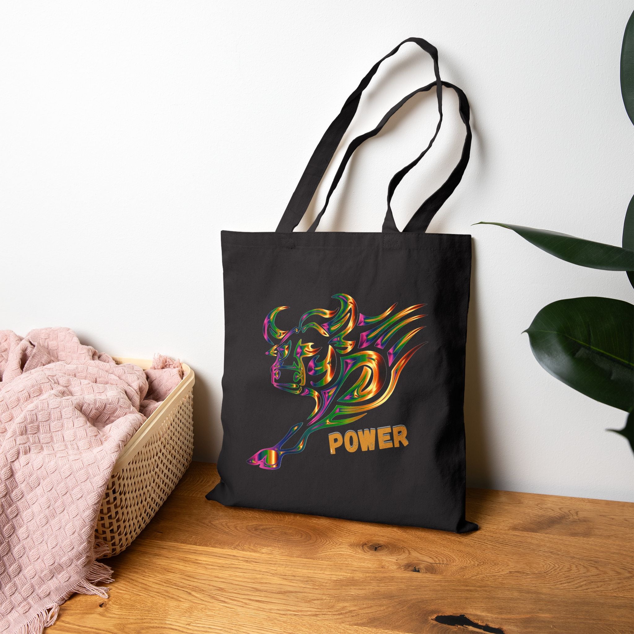 Power Bull Canvas Tote - Colorful Charging Bull Eco Tote Bag