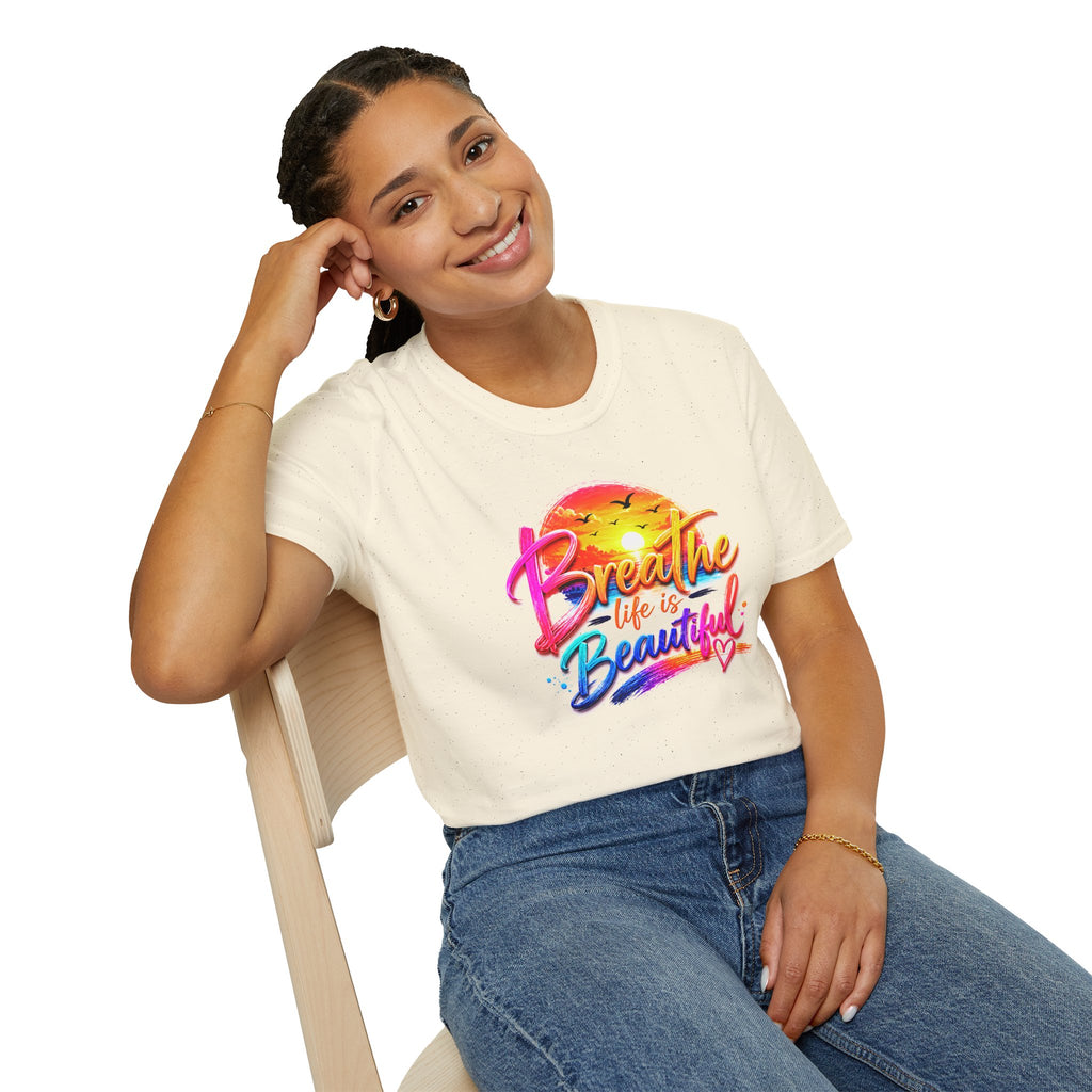 T-Shirt — "Breathe Life Is Beautiful" Sunset Graphic Tee