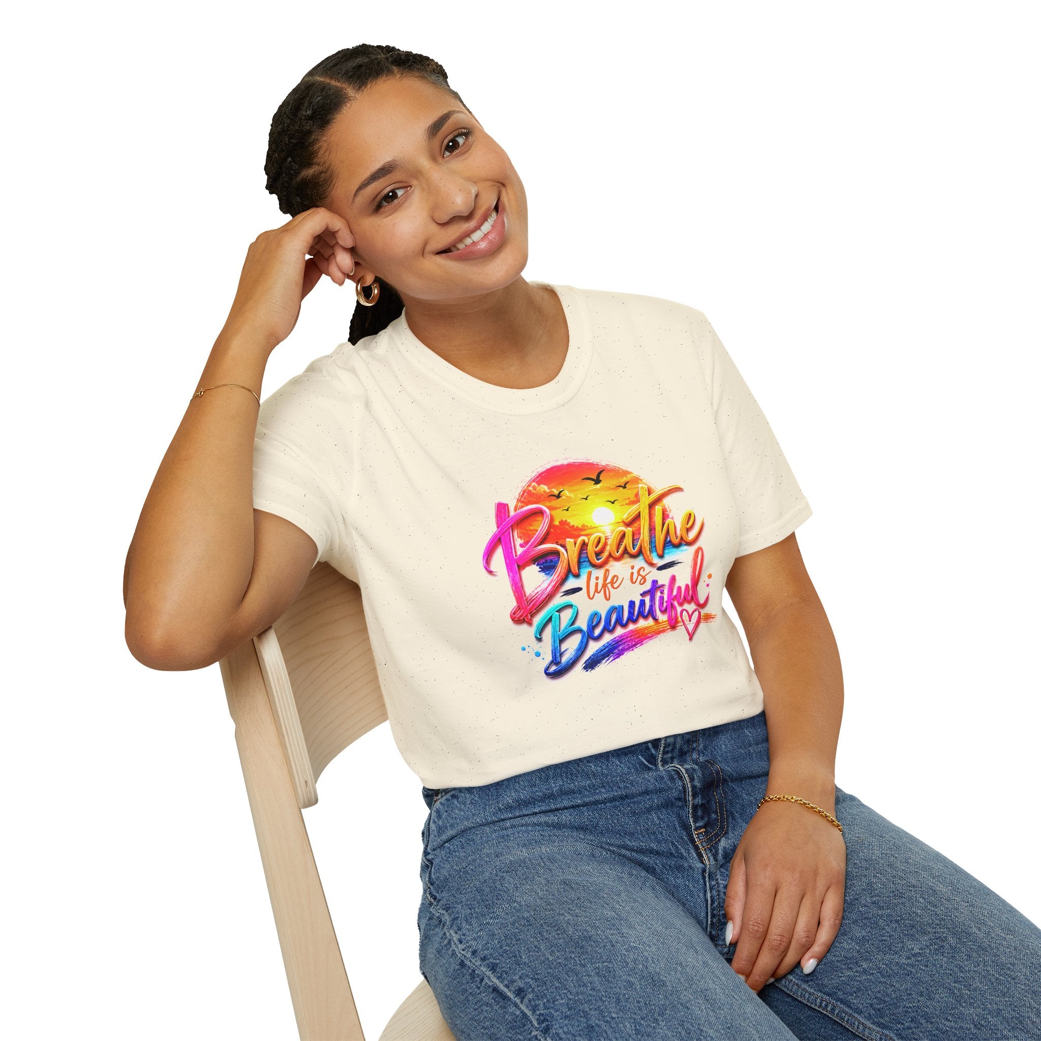 T-Shirt — "Breathe Life Is Beautiful" Sunset Graphic Tee