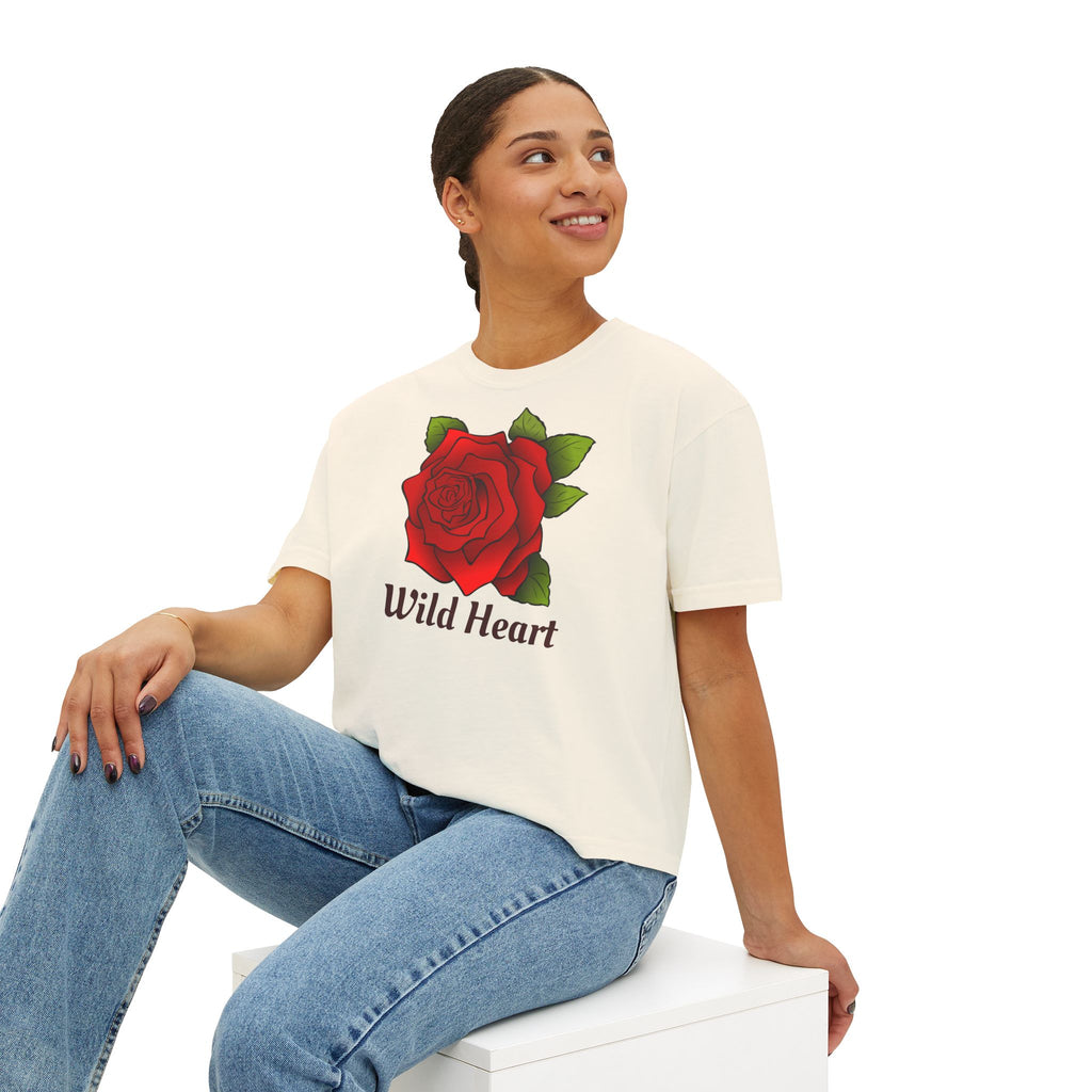 Wild Heart Rose T-Shirt for Women Vintage Floral Boxy Tee