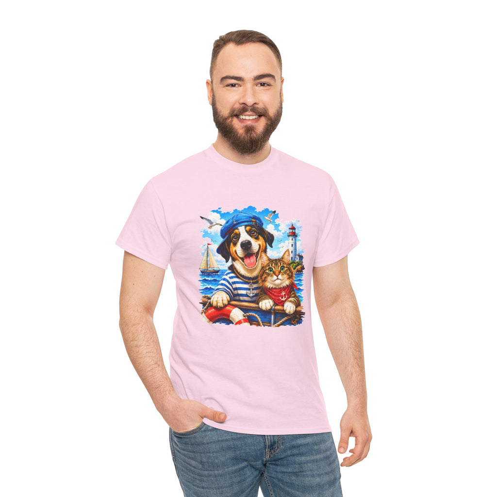 Nautical Dog & Cat T-Shirt | Sailor Pet Graphic Tee | Coastal Animal Lover Shirt | Beach Dog Cat Gift