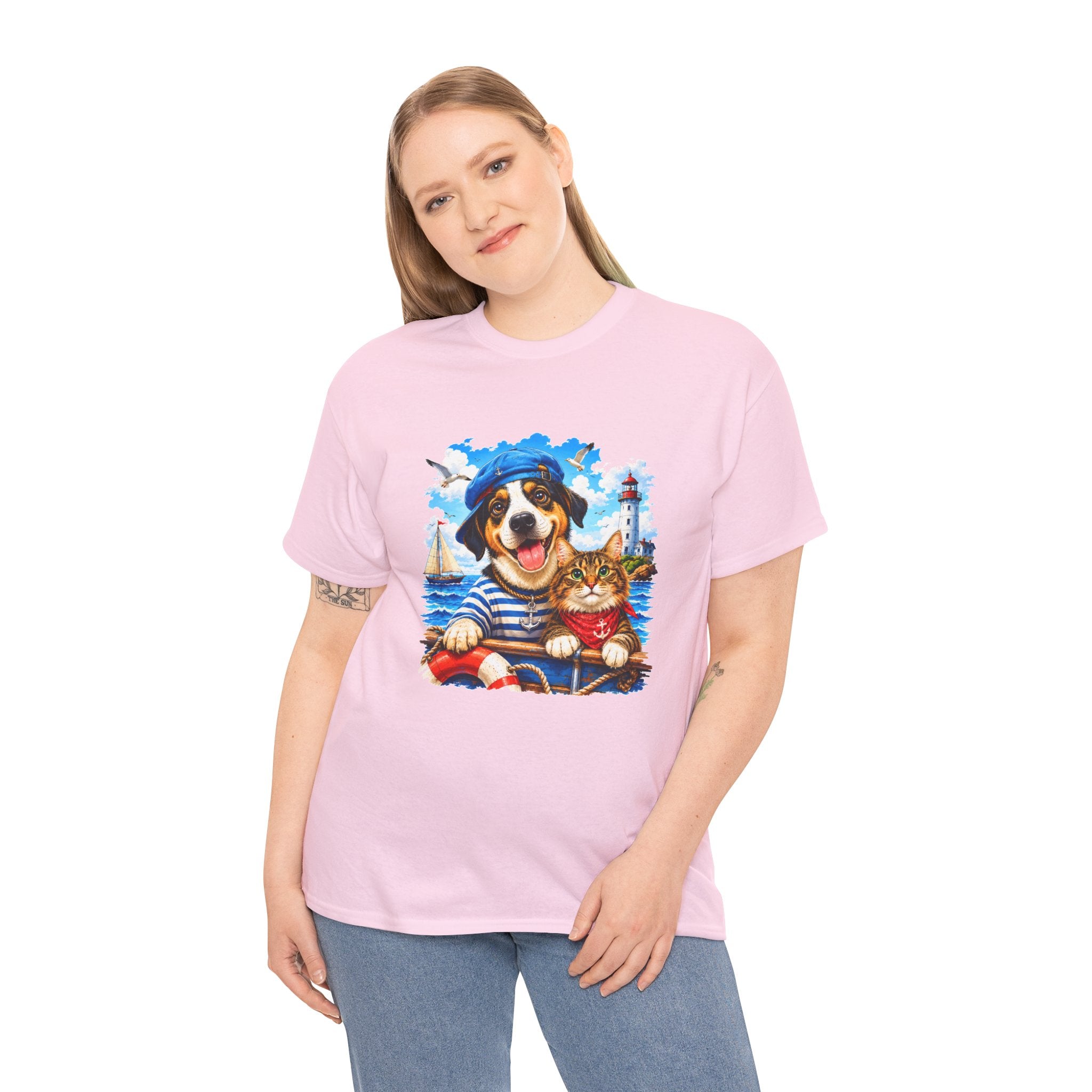 Nautical Dog & Cat T-Shirt | Sailor Pet Graphic Tee | Coastal Animal Lover Shirt | Beach Dog Cat Gift