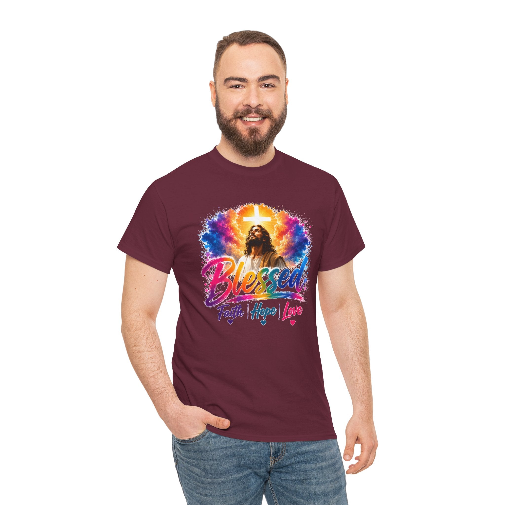 Blessed Faith Hope Love Shirt, Jesus Cross Christian Tee, Religious Gift, Colorful Faith Unisex T-Shirt