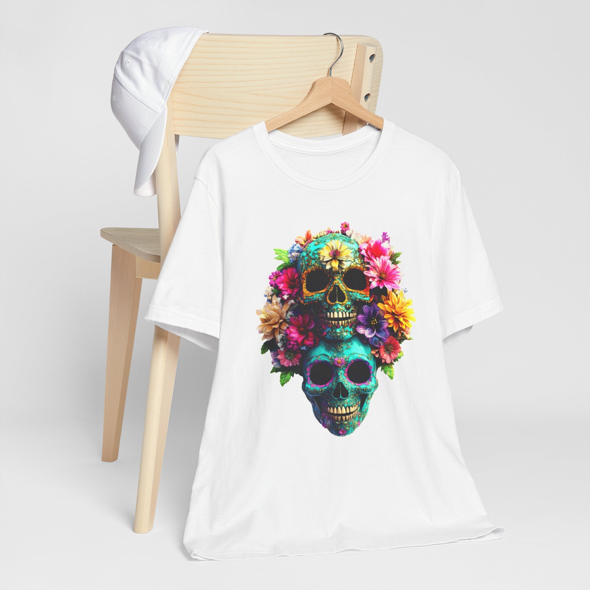 Floral Skull T-Shirt, Day of the Dead Shirt, Sugar Skull Graphic Tee, Colorful Skull Tee, Gothic Floral Shirt