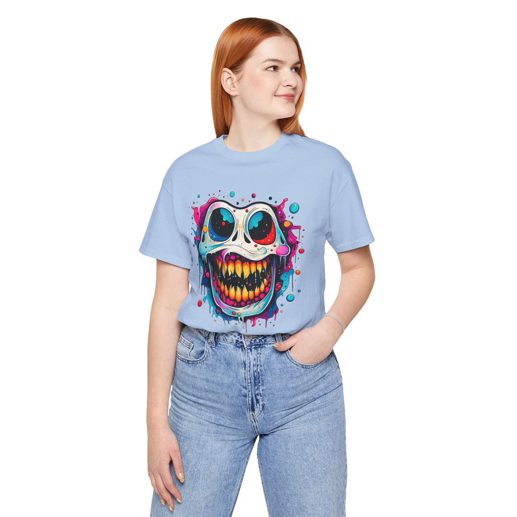 Unisex Skull Smile Tee -Vibrant Neon Drip Horror Graphic T Shirt