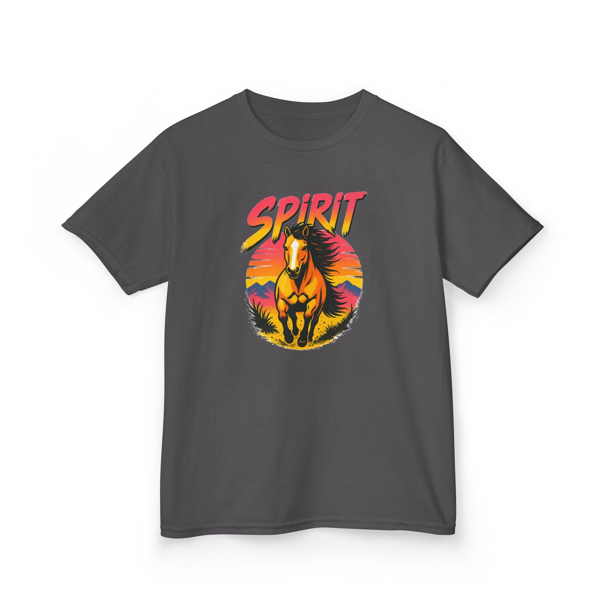 Spirit Horse Kids T‑Shirt — Retro Sunset Wild Horse Graphic Tee