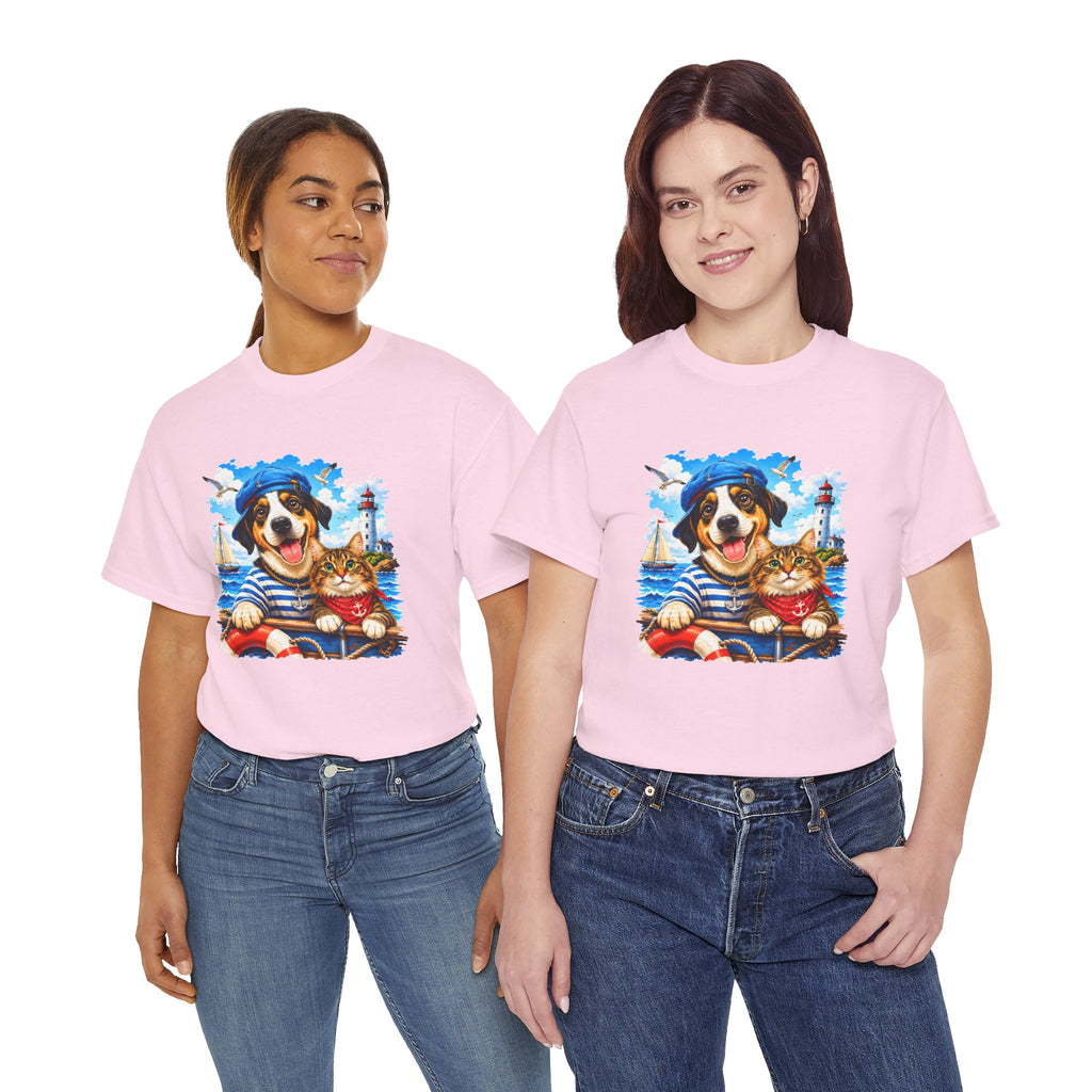 Nautical Dog & Cat T-Shirt | Sailor Pet Graphic Tee | Coastal Animal Lover Shirt | Beach Dog Cat Gift