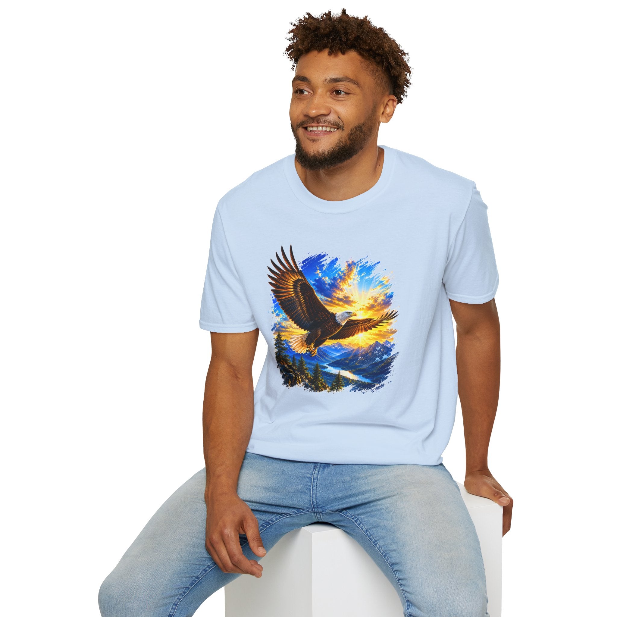 Majestic Eagle Sunset T-Shirt | Freedom Eagle Graphic Tee | Nature Wildlife Shirt | Mountain Sunset Unisex Tee | Outdoor Adventure Gift