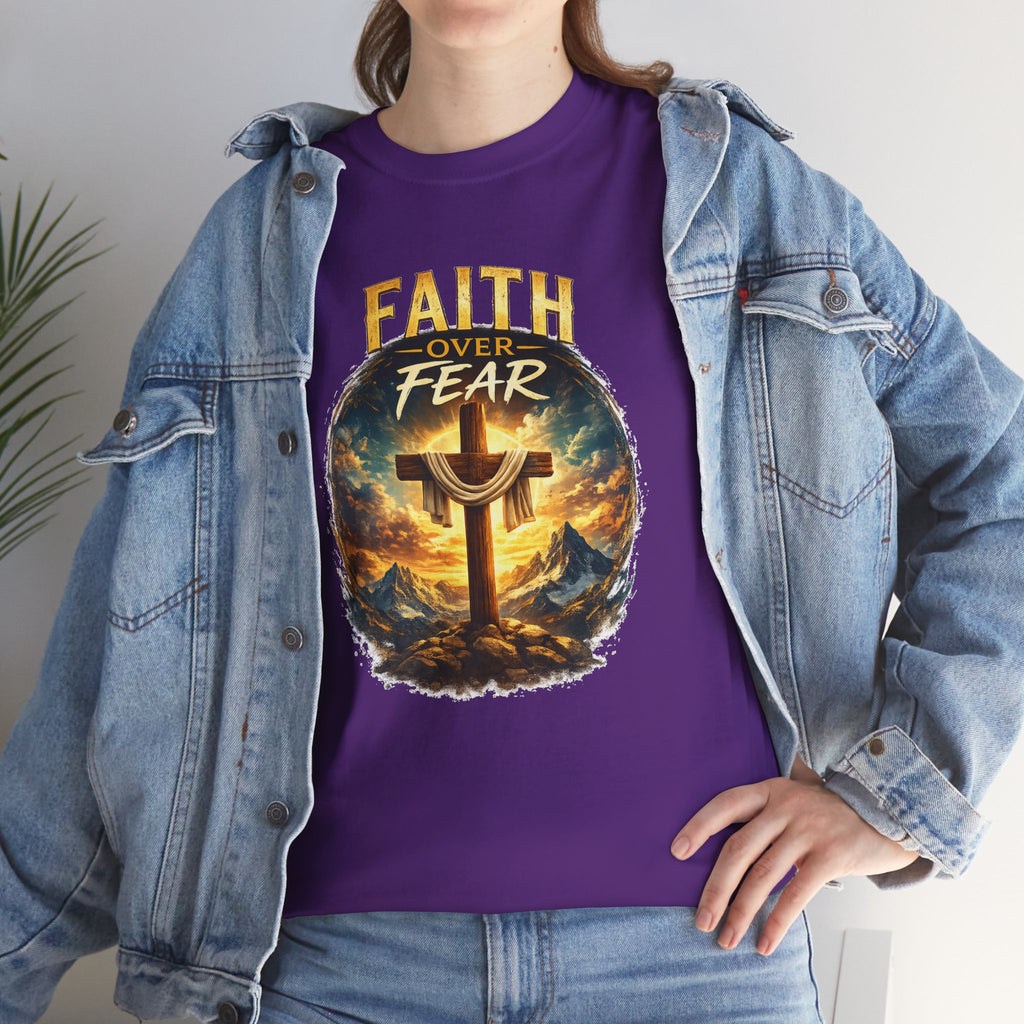 Faith Over Fear Christian T-Shirt | Cross Graphic Tee | Jesus Faith Shirt | Religious Unisex Shirt | Christian Gift for Men & Women